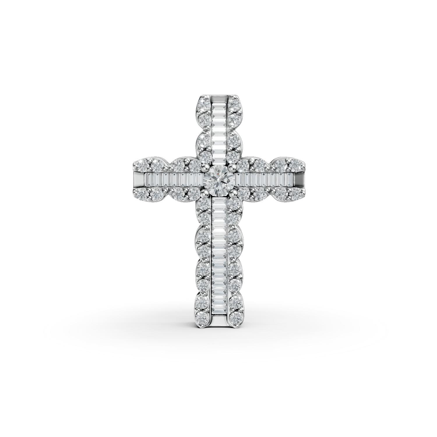 Pandantiv din aur alb cu diamante baguette și rotunde 0.88ct Pandantiv din aur alb cu diamante baguette și rotunde 0.88ct