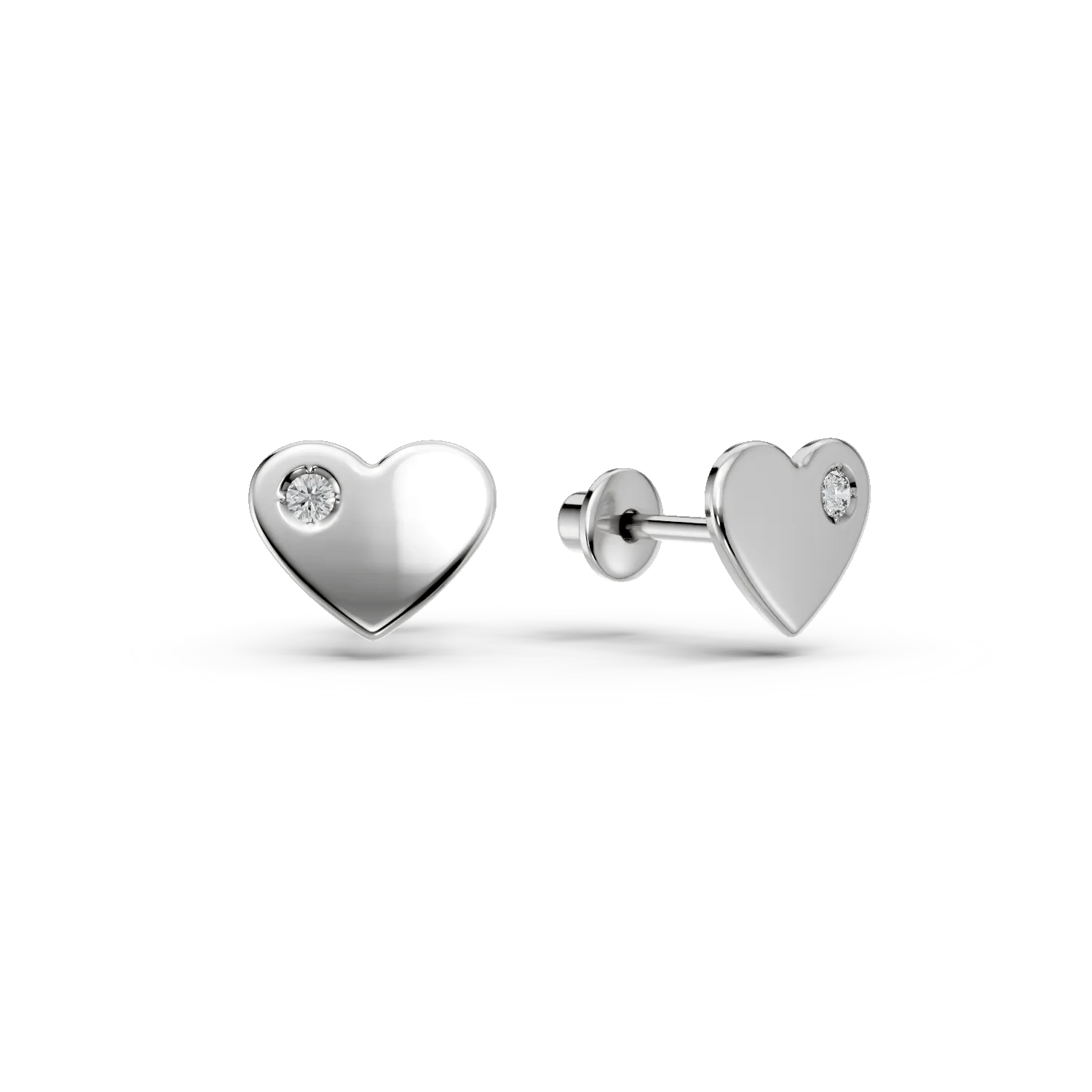 Cercei pentru copii cu inimioare din aur alb și diamante de 0.01ct Cercei pentru copii cu inimioare din aur alb și diamante de 0.01ct
