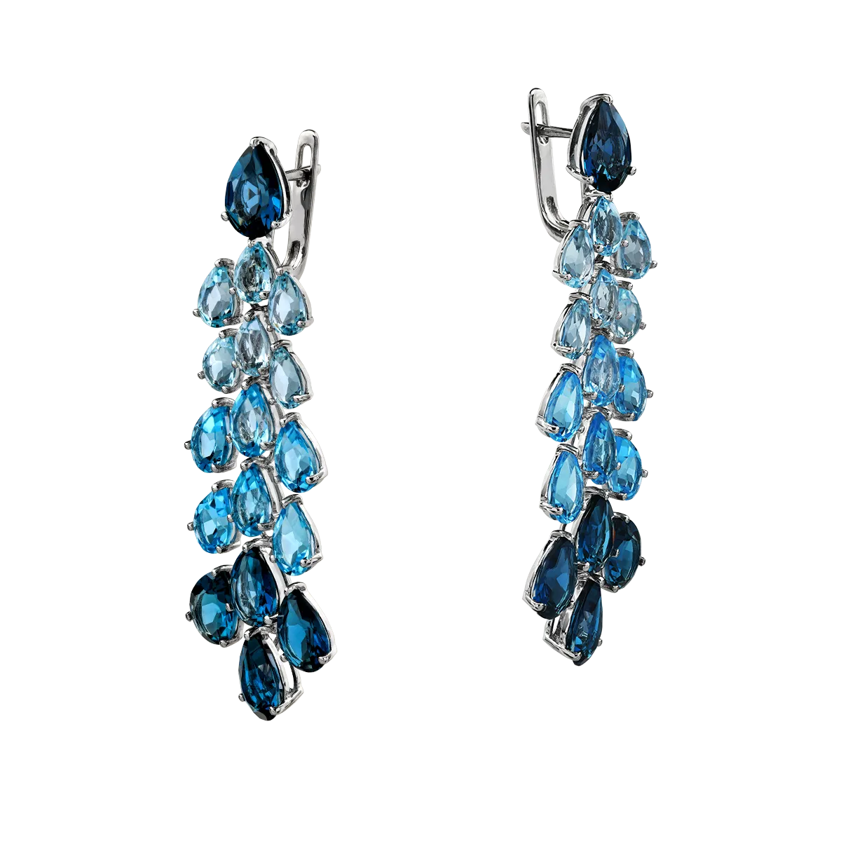 Cercei candelabru din aur alb cu topaze albastre de 31.3ct Cercei candelabru din aur alb cu topaze albastre de 31.3ct