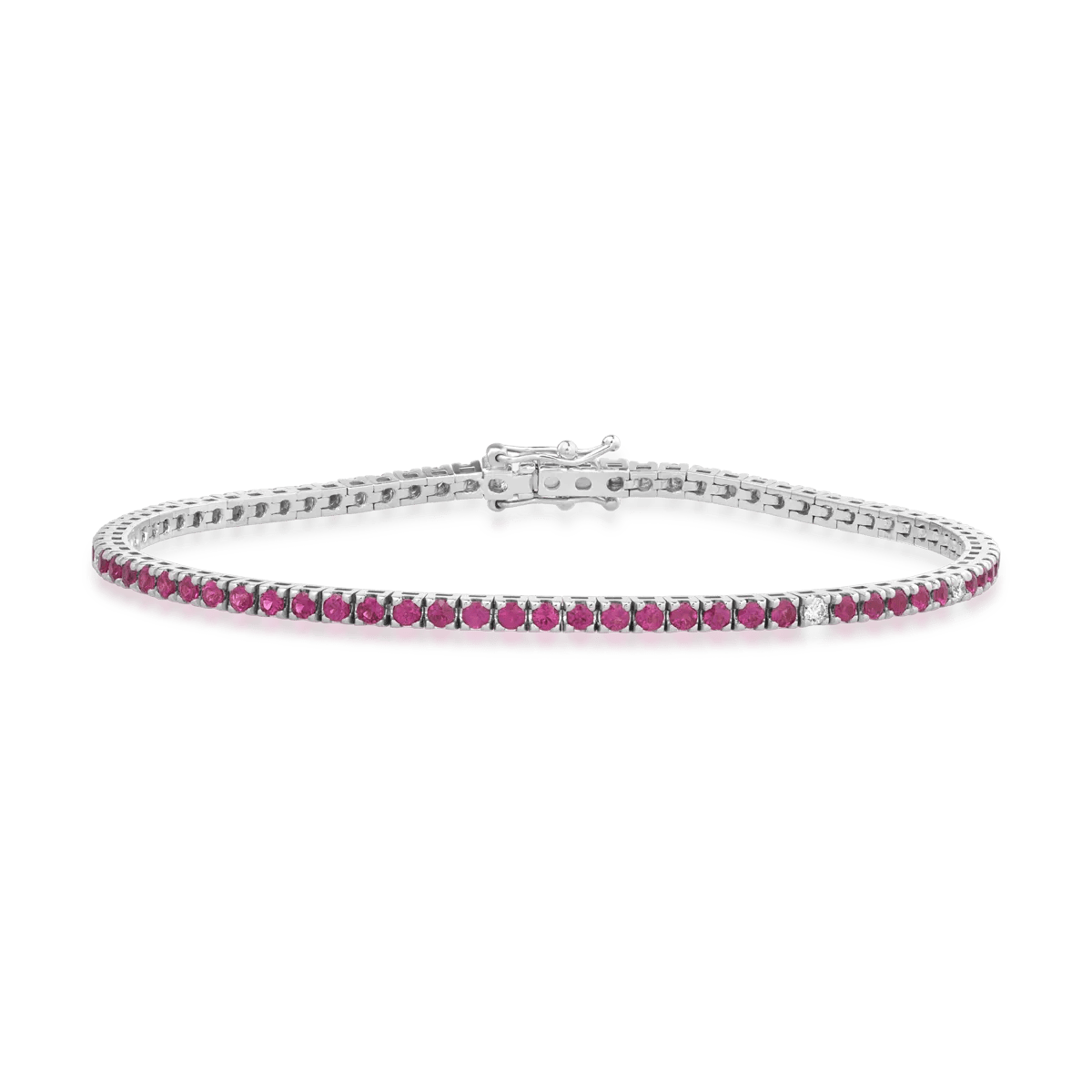 Brățară tennis din aur alb cu rubine de 1.8ct și diamante de 0.1ct – Teilor Brățară tennis din aur alb cu rubine de 1.8ct și diamante de 0.1ct – Teilor