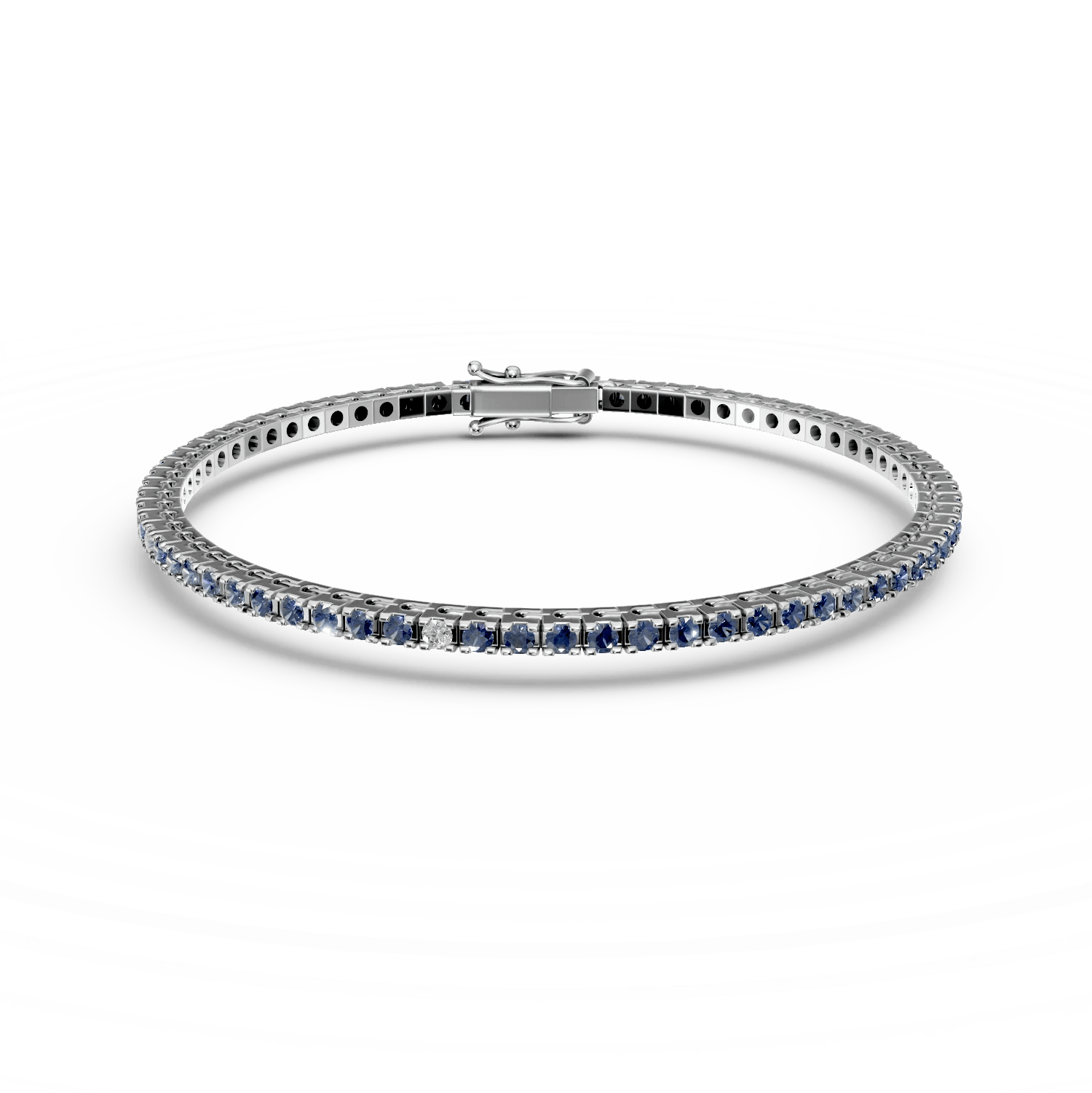 Brățară tennis din aur alb cu safire de 2.45ct și diamante de 0.15ct Brățară tennis din aur alb cu safire de 2.45ct și diamante de 0.15ct