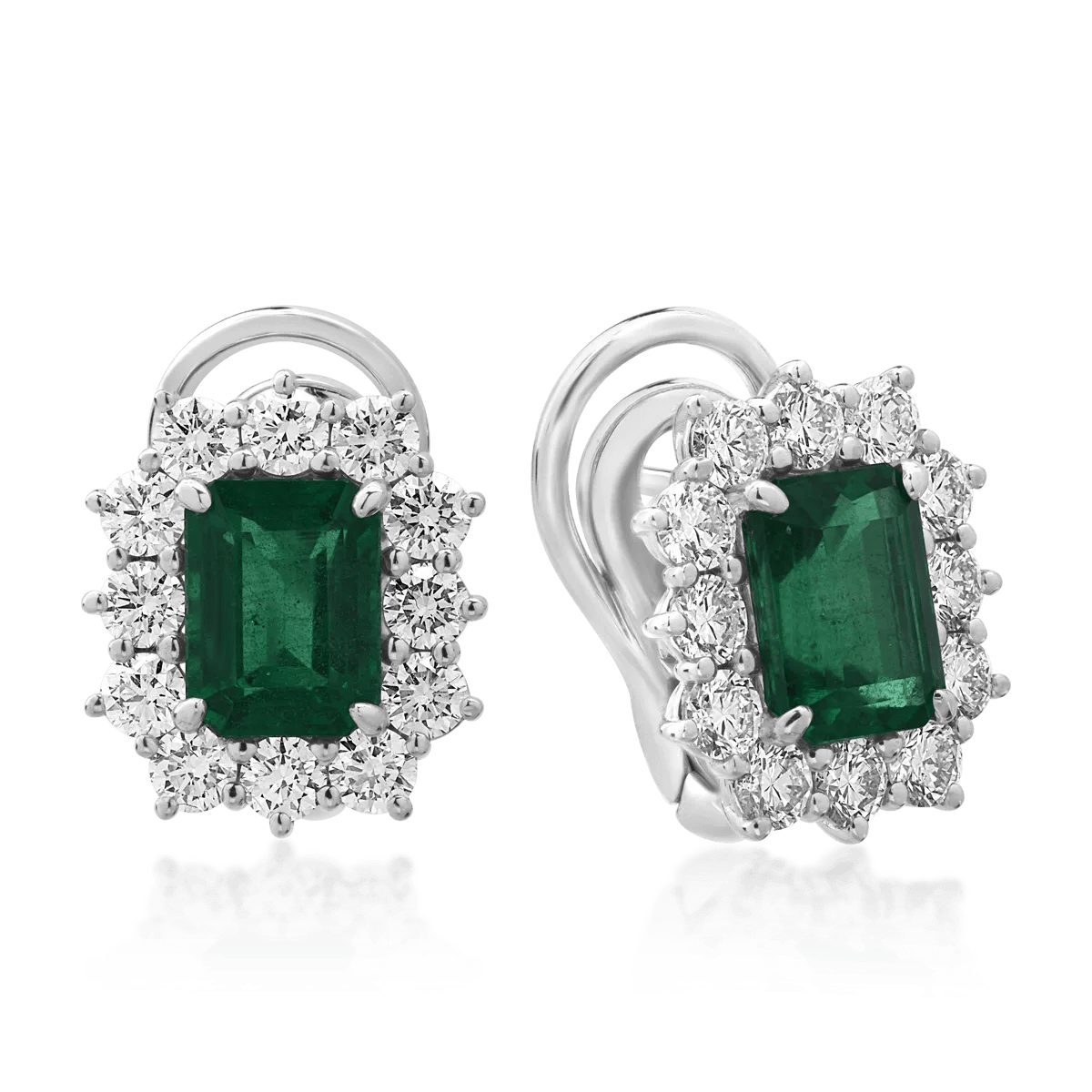 Cercei din aur alb cu smaralde de 3.55ct și diamante rotunde de 1.98ct Cercei din aur alb cu smaralde de 3.55ct și diamante rotunde de 1.98ct