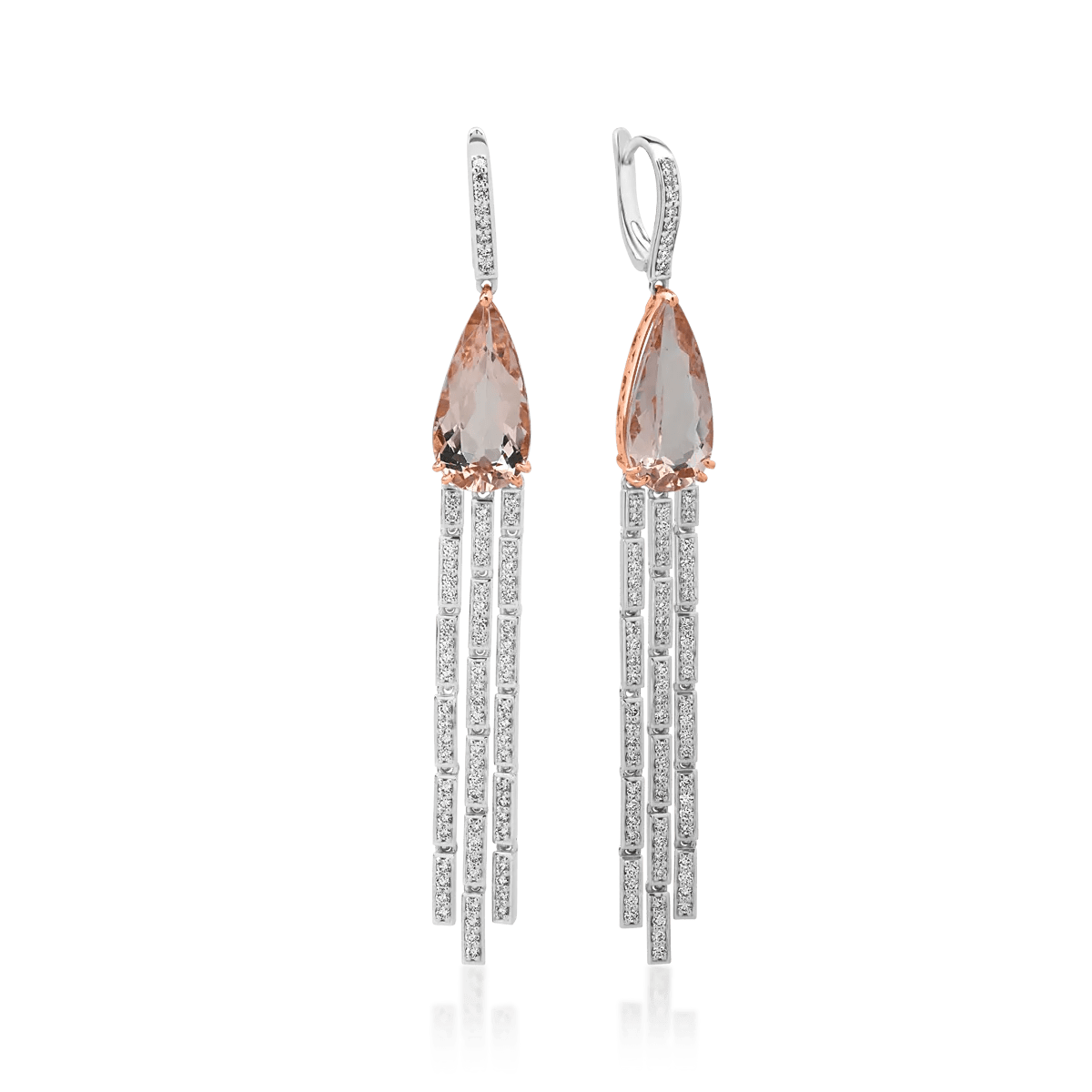 Cercei din aur alb, morganit pear 9.81ct și diamante round 1.42ct Cercei din aur alb, morganit pear 9.81ct și diamante round 1.42ct