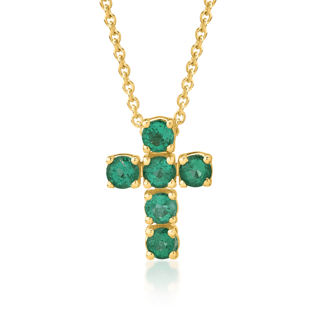 Lănțișor cu pandantiv cruce din aur galben și smaralde de 0.54ct Lănțișor cu pandantiv cruce din aur galben și smaralde de 0.54ct