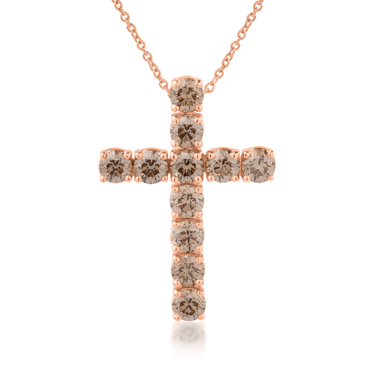 Lanț cu pandantiv cruce din aur roz și diamante maro de 3ct Lanț cu pandantiv cruce din aur roz și diamante maro de 3ct