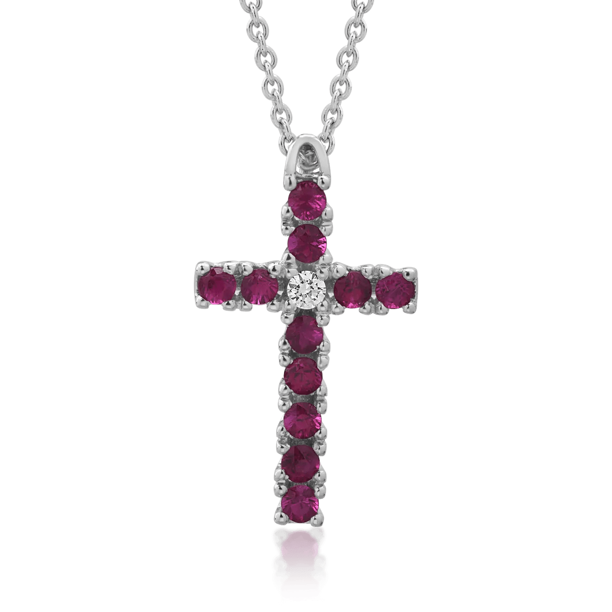 Lant cu pandantiv din aur alb, rubine 0.4ct și diamant 0.03ct Lant cu pandantiv din aur alb, rubine 0.4ct și diamant 0.03ct