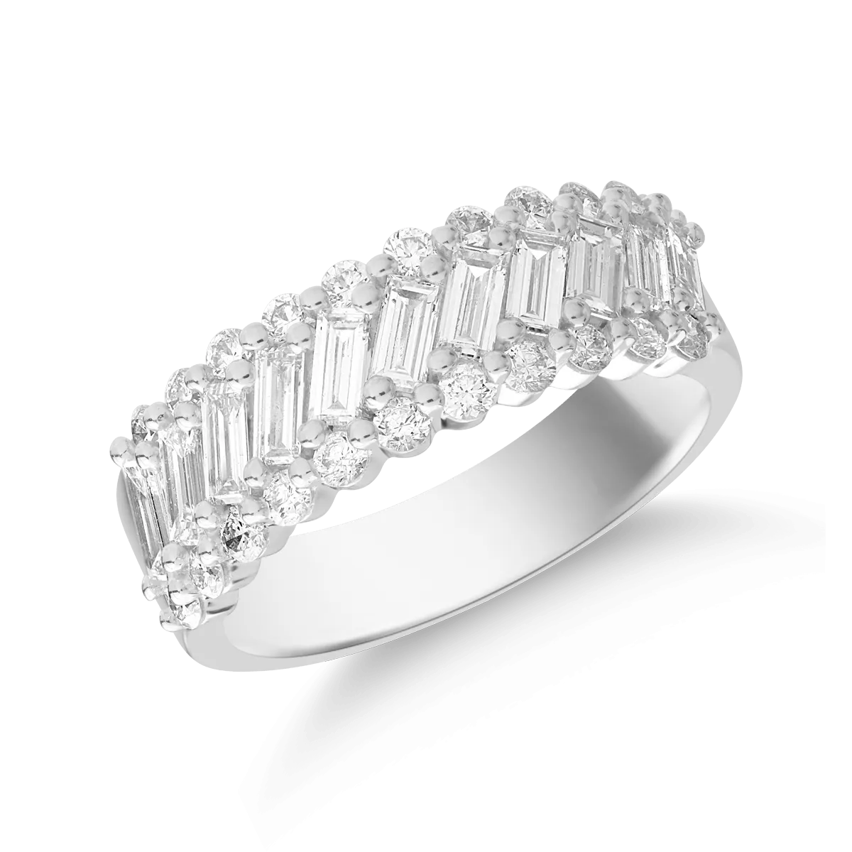 Inel din aur alb cu diamante baguette și rotunde de 1.4ct Inel din aur alb cu diamante baguette și rotunde de 1.4ct