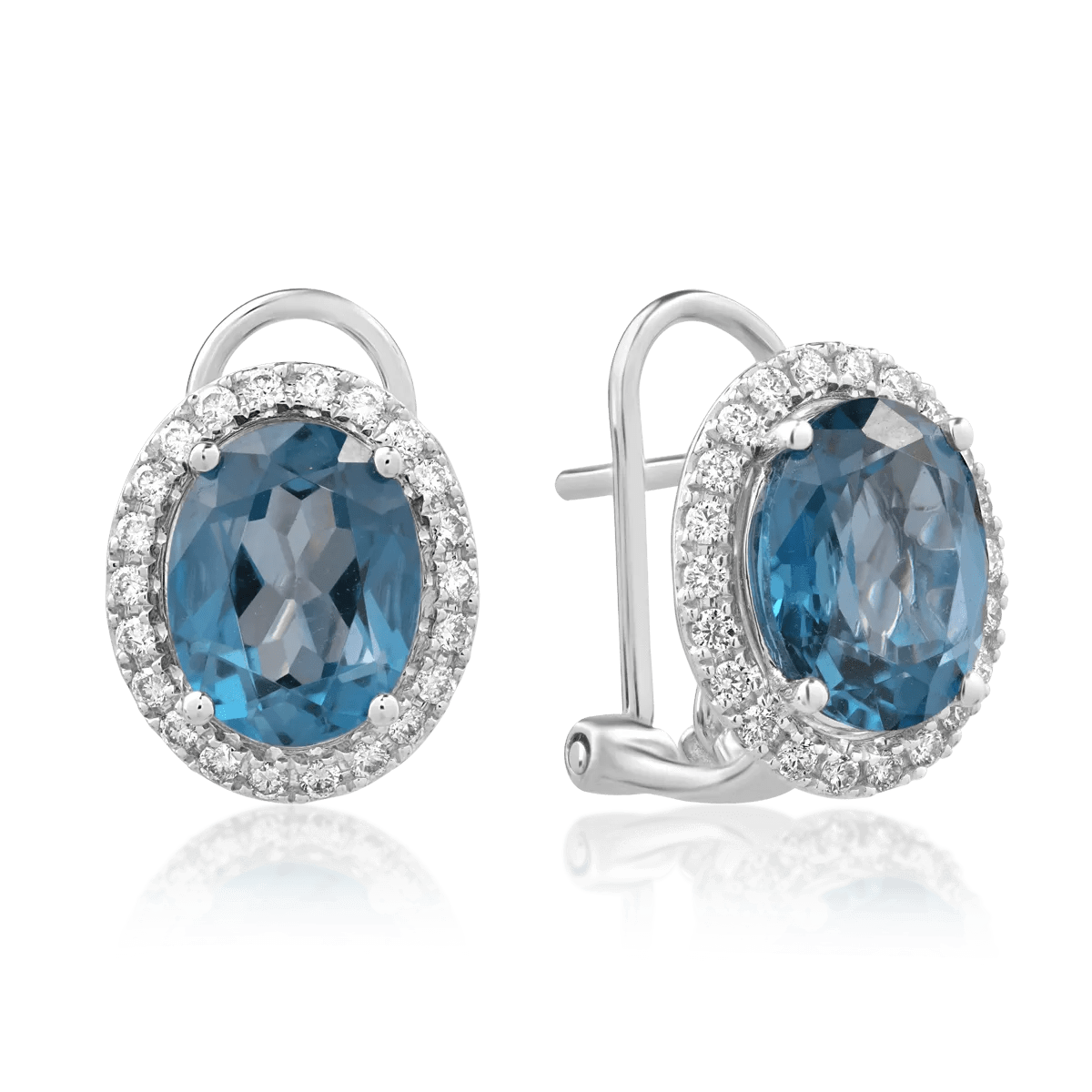 Cercei aur alb cu topaze london blue 4.1ct și diamante 0.1ct Cercei aur alb cu topaze london blue 4.1ct și diamante 0.1ct