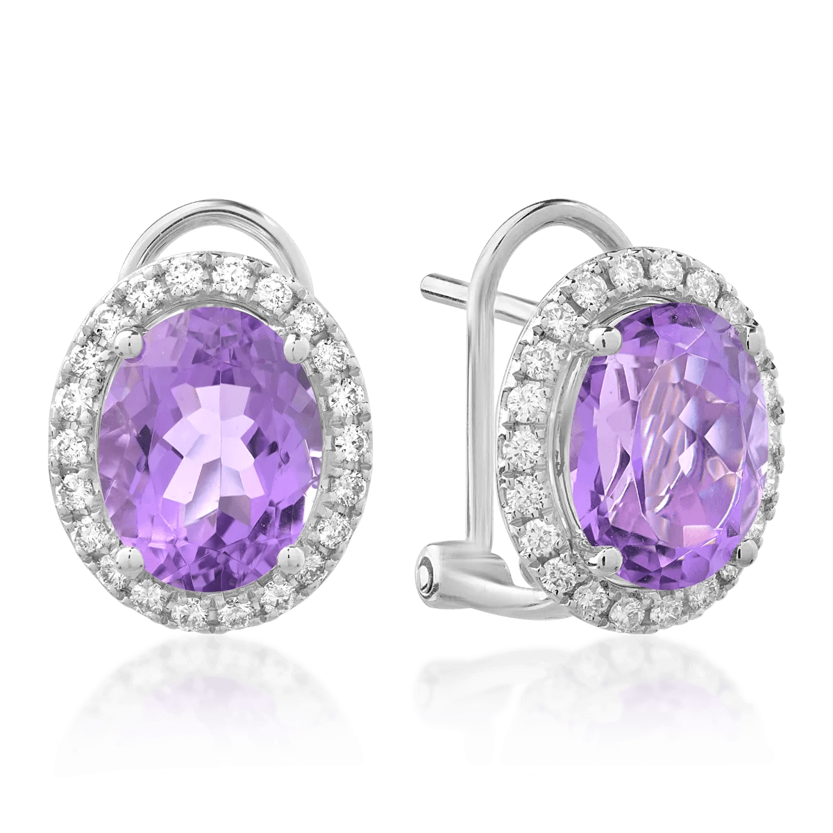 Cercei din aur alb cu ametiste de 3.79ct și diamante de 0.305ct Cercei din aur alb cu ametiste de 3.79ct și diamante de 0.305ct