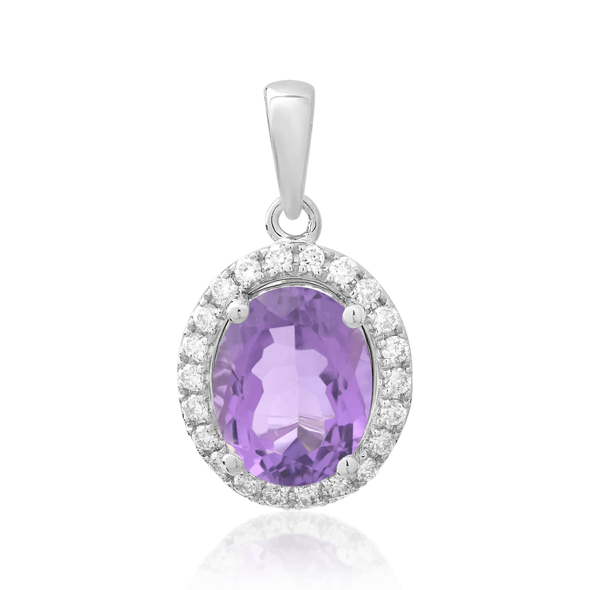 Pandantiv din aur alb cu ametist oval de 1.95ct și diamante de 0.17ct Pandantiv din aur alb cu ametist oval de 1.95ct și diamante de 0.17ct