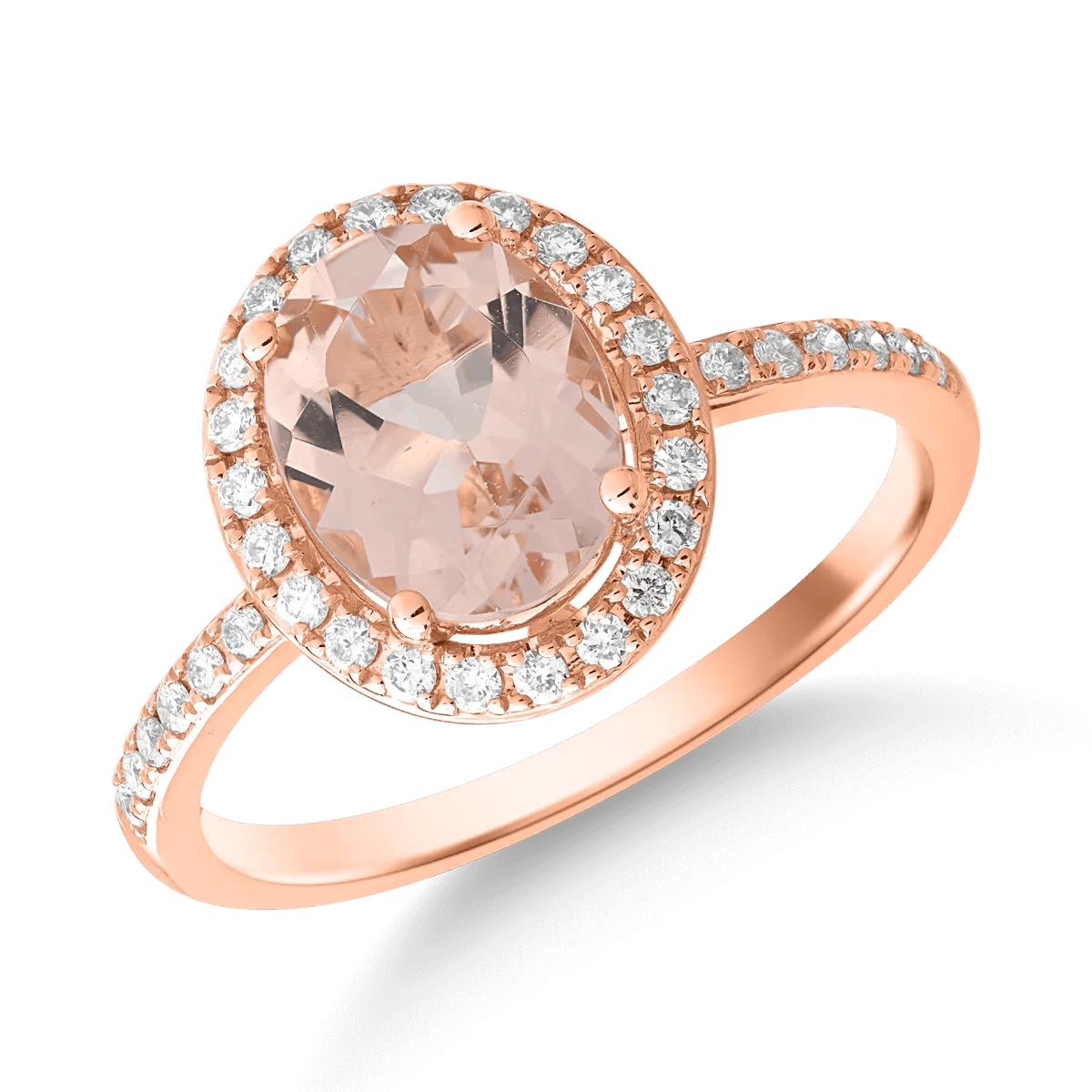 Inel din aur roz cu morganit oval de 1.6ct şi diamante de 0.2ct – Teilor Inel din aur roz cu morganit oval de 1.6ct şi diamante de 0.2ct – Teilor