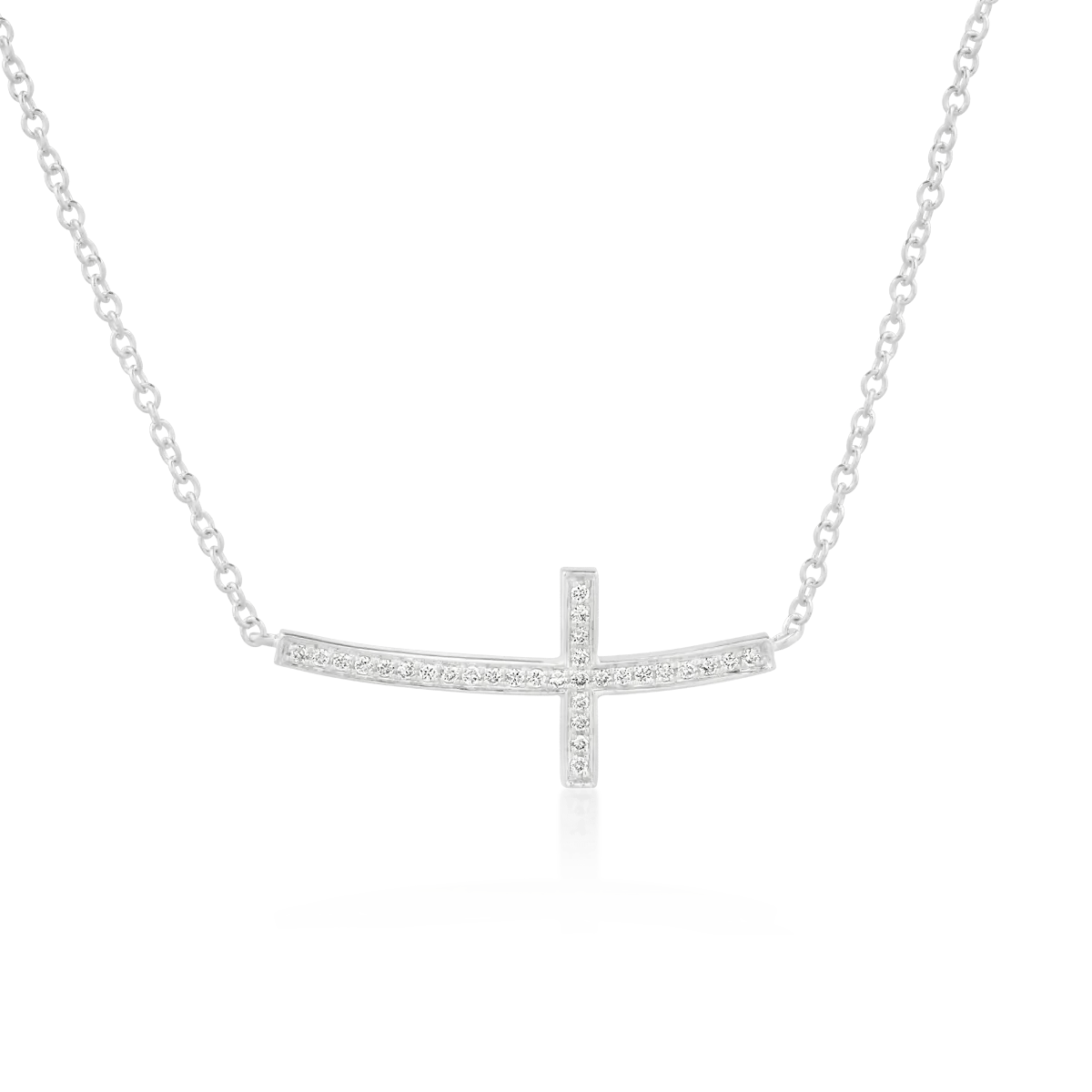 Lanț cu pandantiv cruce din aur alb cu diamante 0.11ct Lanț cu pandantiv cruce din aur alb cu diamante 0.11ct