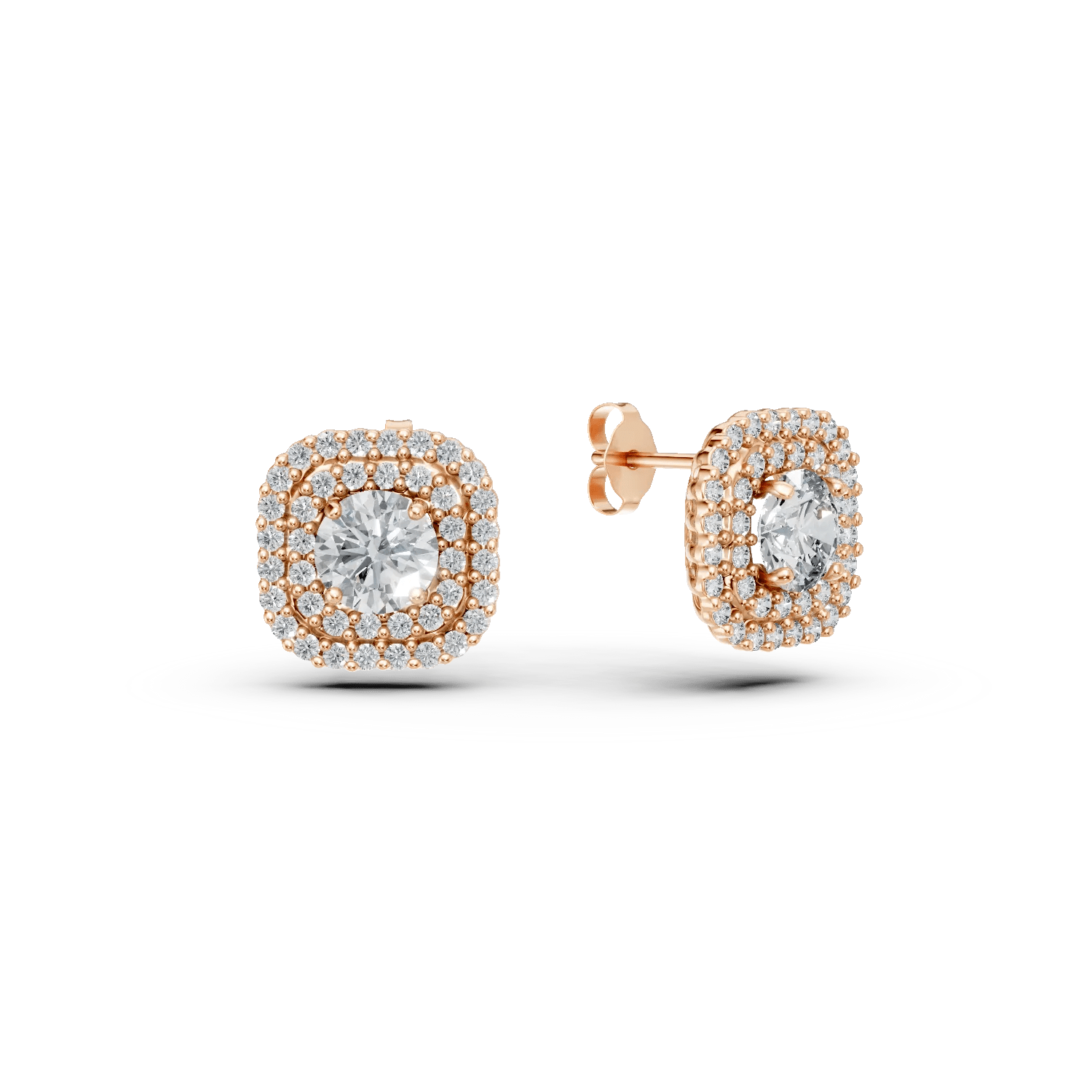 Cercei din aur roz cu zirconii, design geometric Cercei din aur roz cu zirconii, design geometric