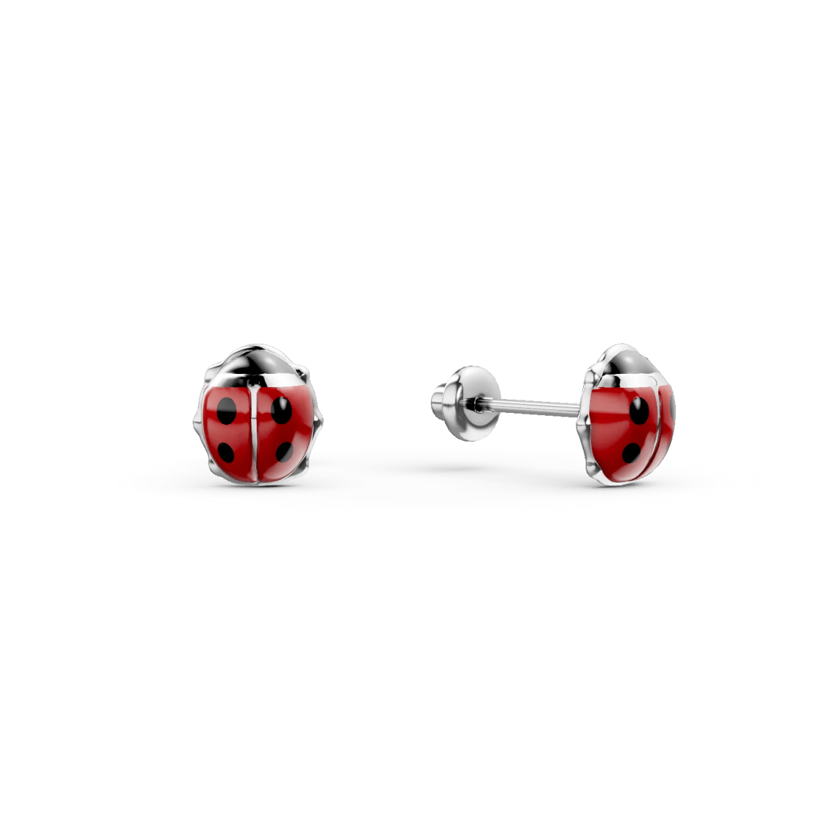 Cercei copii cu buburuze din aur alb Cercei copii cu buburuze din aur alb