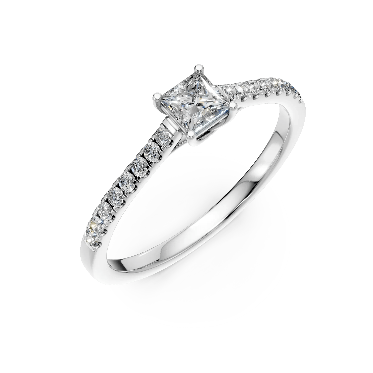 Inel de logodnă din aur alb cu diamant princess 0.2ct și diamante 0.1ct Inel de logodnă din aur alb cu diamant princess 0.2ct și diamante 0.1ct