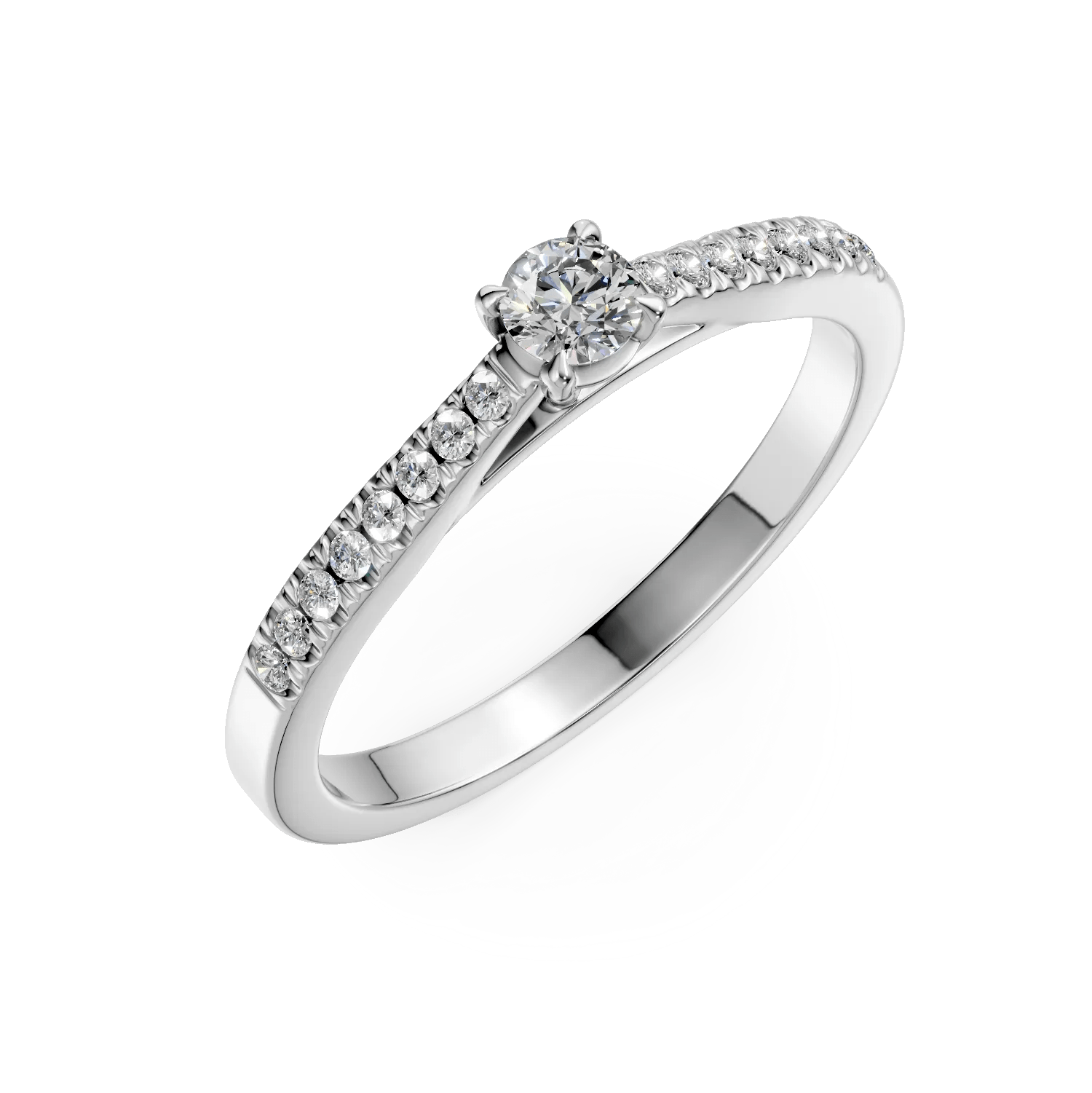 Inel de logodnă din aur alb cu diamant de 0.105ct și diamante de 0.15ct Inel de logodnă din aur alb cu diamant de 0.105ct și diamante de 0.15ct
