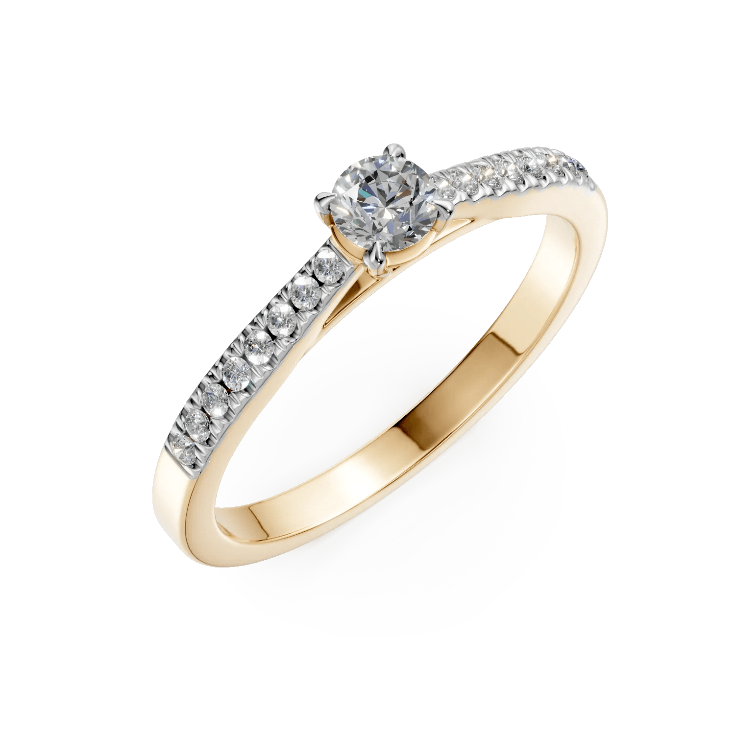 Inel de logodnă din aur galben cu diamant de 0.2ct și diamante de 0.18ct Inel de logodnă din aur galben cu diamant de 0.2ct și diamante de 0.18ct