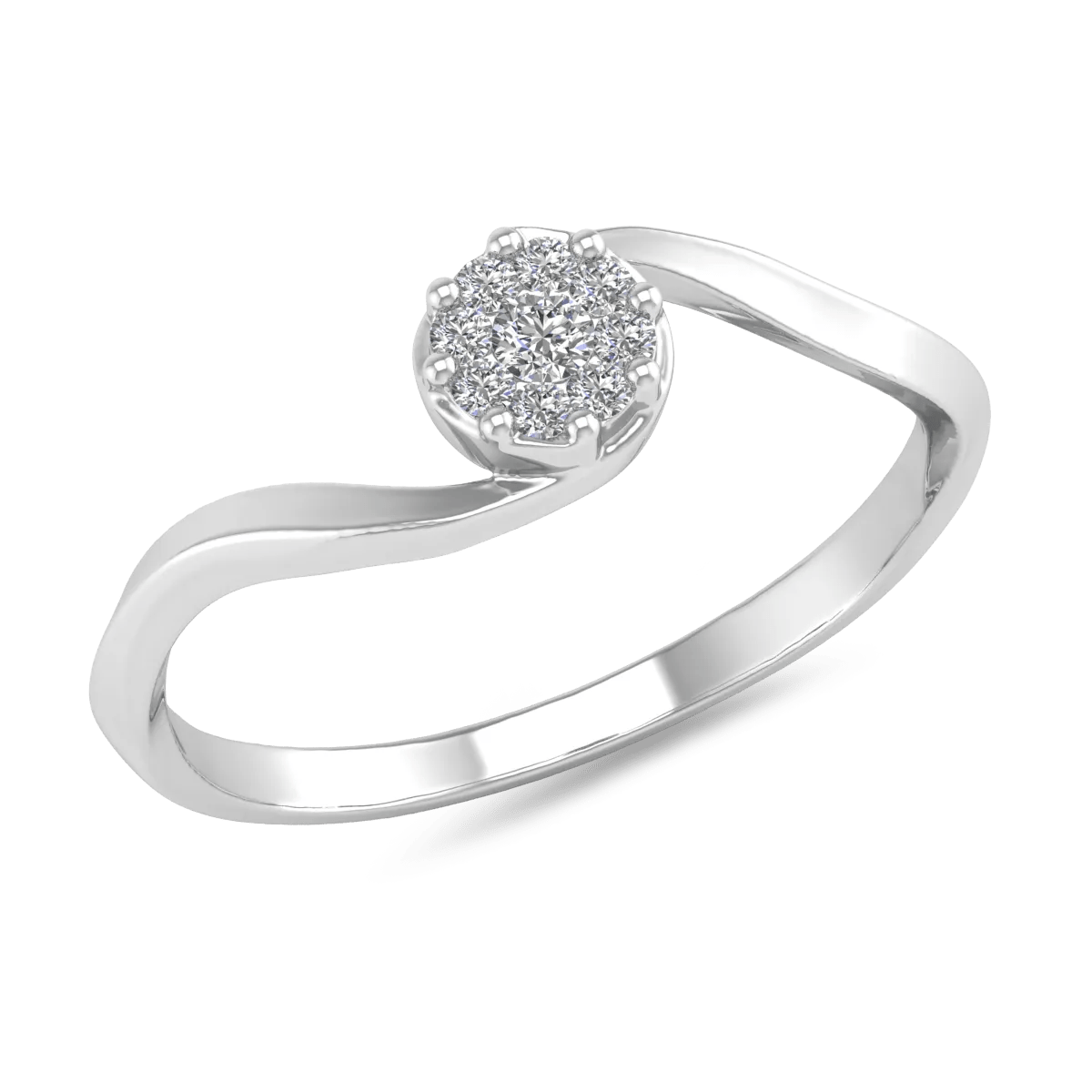 Inel de logodnă din aur alb cu diamant de 0.06ct și diamante de 0.07ct Inel de logodnă din aur alb cu diamant de 0.06ct și diamante de 0.07ct