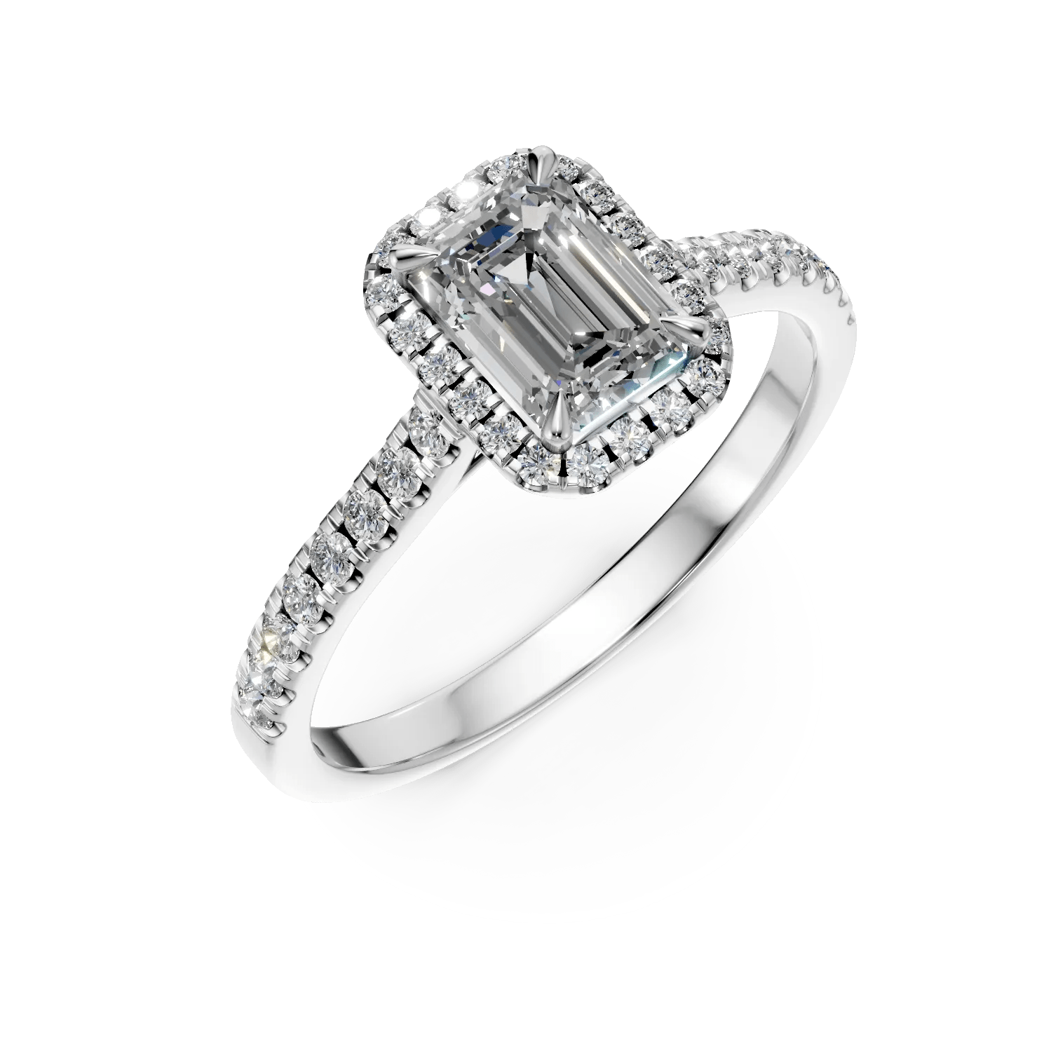 Inel de logodnă din aur alb cu diamant baguette 1ct și diamante 0.2ct Inel de logodnă din aur alb cu diamant baguette 1ct și diamante 0.2ct