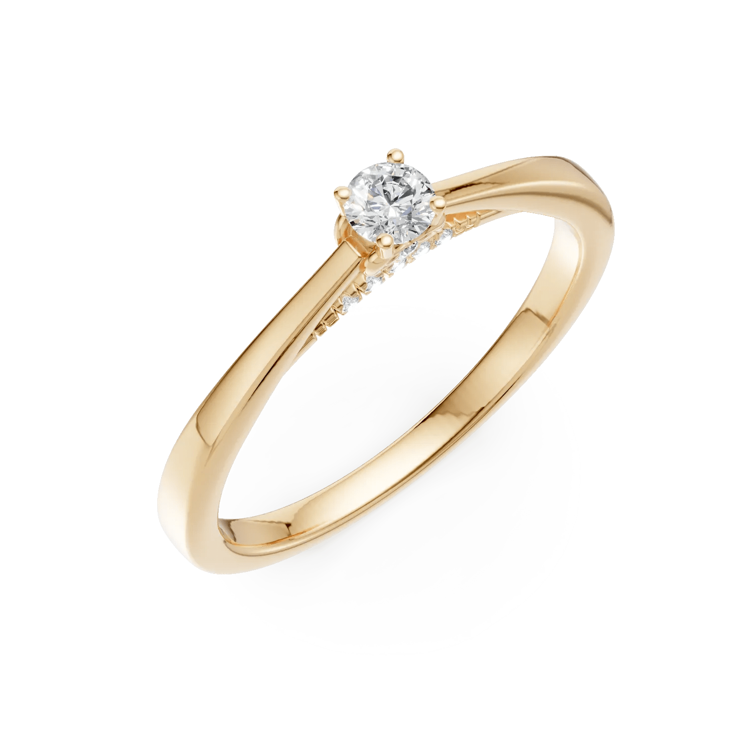 Inel logodnă aur galben cu diamant 0.12ct și diamante 0.05ct Inel logodnă aur galben cu diamant 0.12ct și diamante 0.05ct