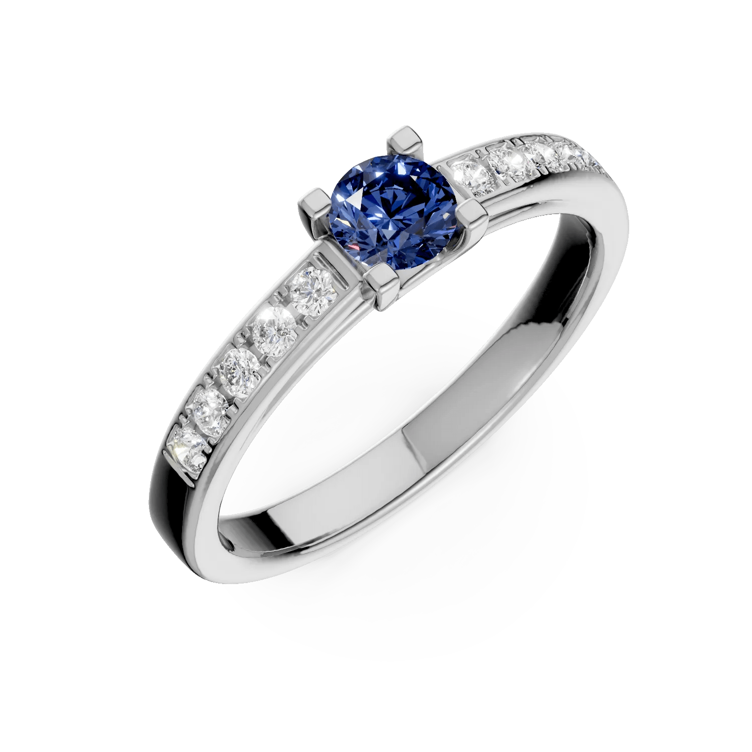Inel de logodnă din aur alb cu safir de 0.368ct și diamante de 0.134ct Inel de logodnă din aur alb cu safir de 0.368ct și diamante de 0.134ct