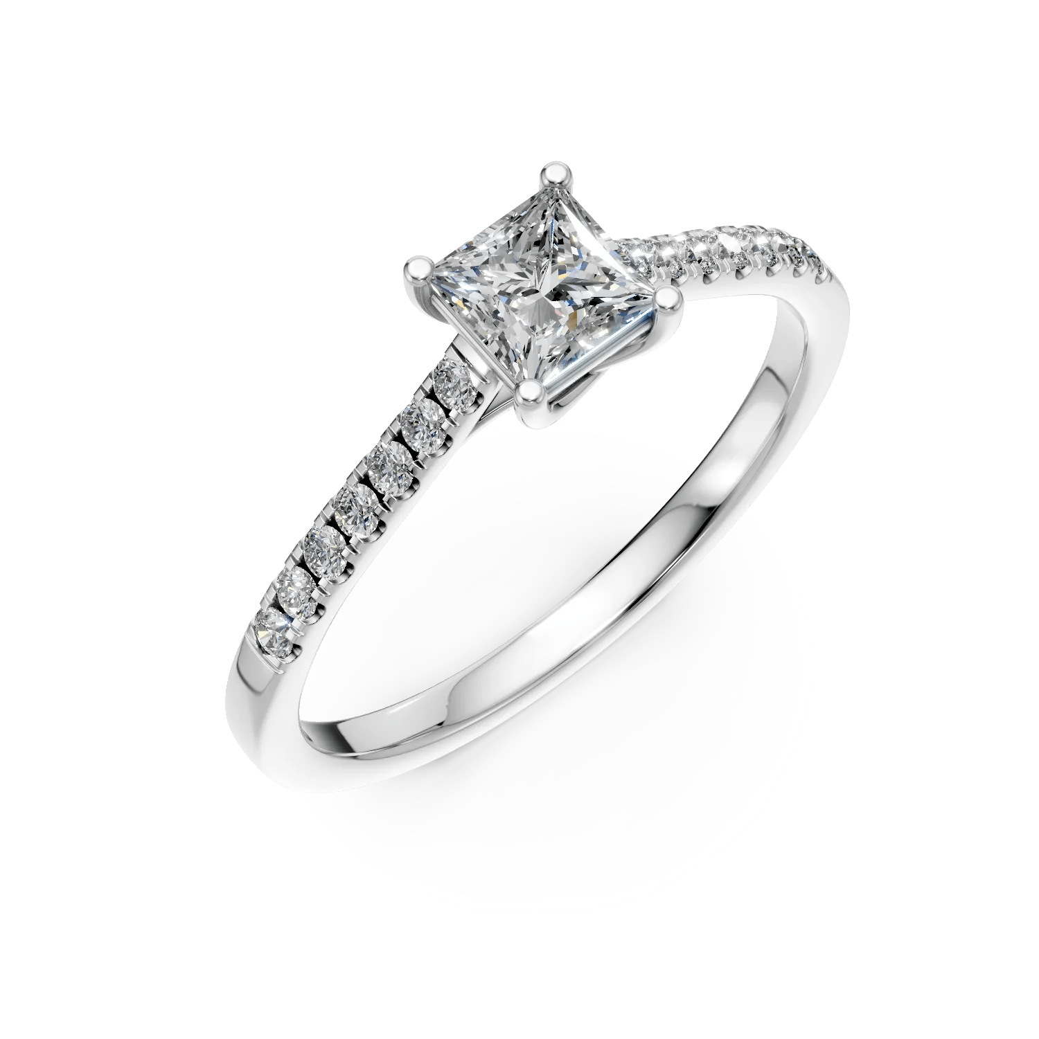 Inel de logodnă din aur alb cu diamant princess de 0.4ct și diamante de 0.1ct Inel de logodnă din aur alb cu diamant princess de 0.4ct și diamante de 0.1ct