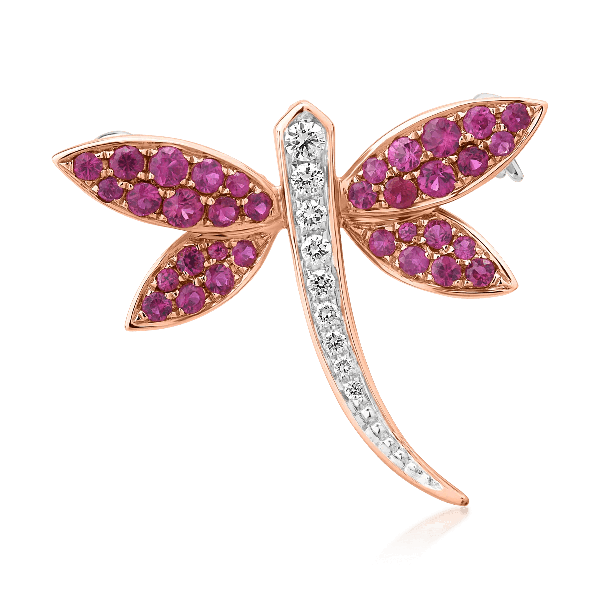 Broșă libelulă din aur alb-roz cu rubin de 0.67ct și diamante de 0.11ct Broșă libelulă din aur alb-roz cu rubin de 0.67ct și diamante de 0.11ct