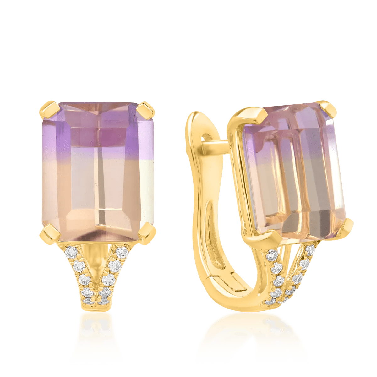 Cercei din aur galben cu ametrine de 6.29ct și diamante de 0.077ct Cercei din aur galben cu ametrine de 6.29ct și diamante de 0.077ct