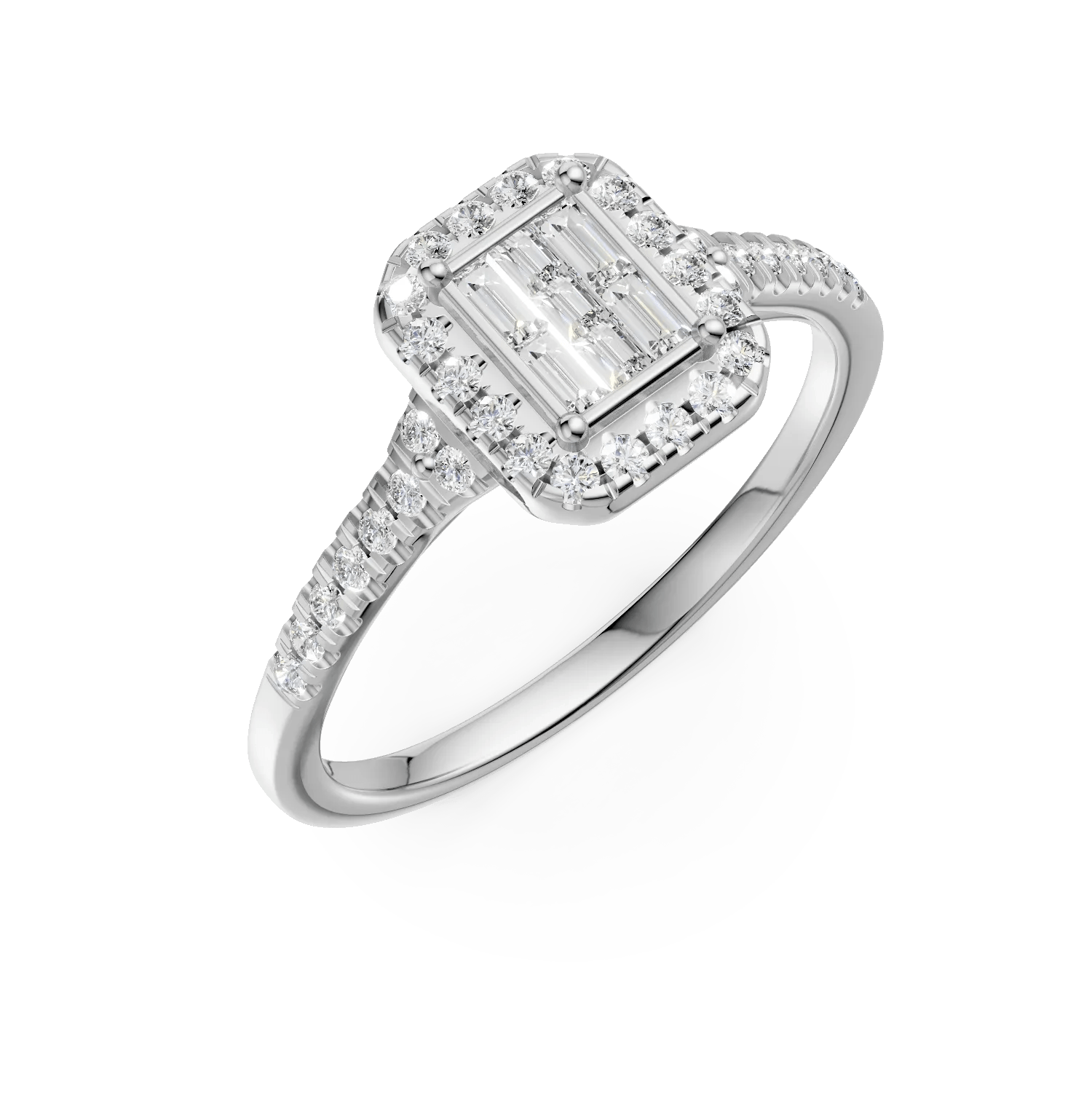Inel de logodnă din aur alb cu diamante de 0.3ct, tăieturi baguette, princess și rotunde Inel de logodnă din aur alb cu diamante de 0.3ct, tăieturi baguette, princess și rotunde