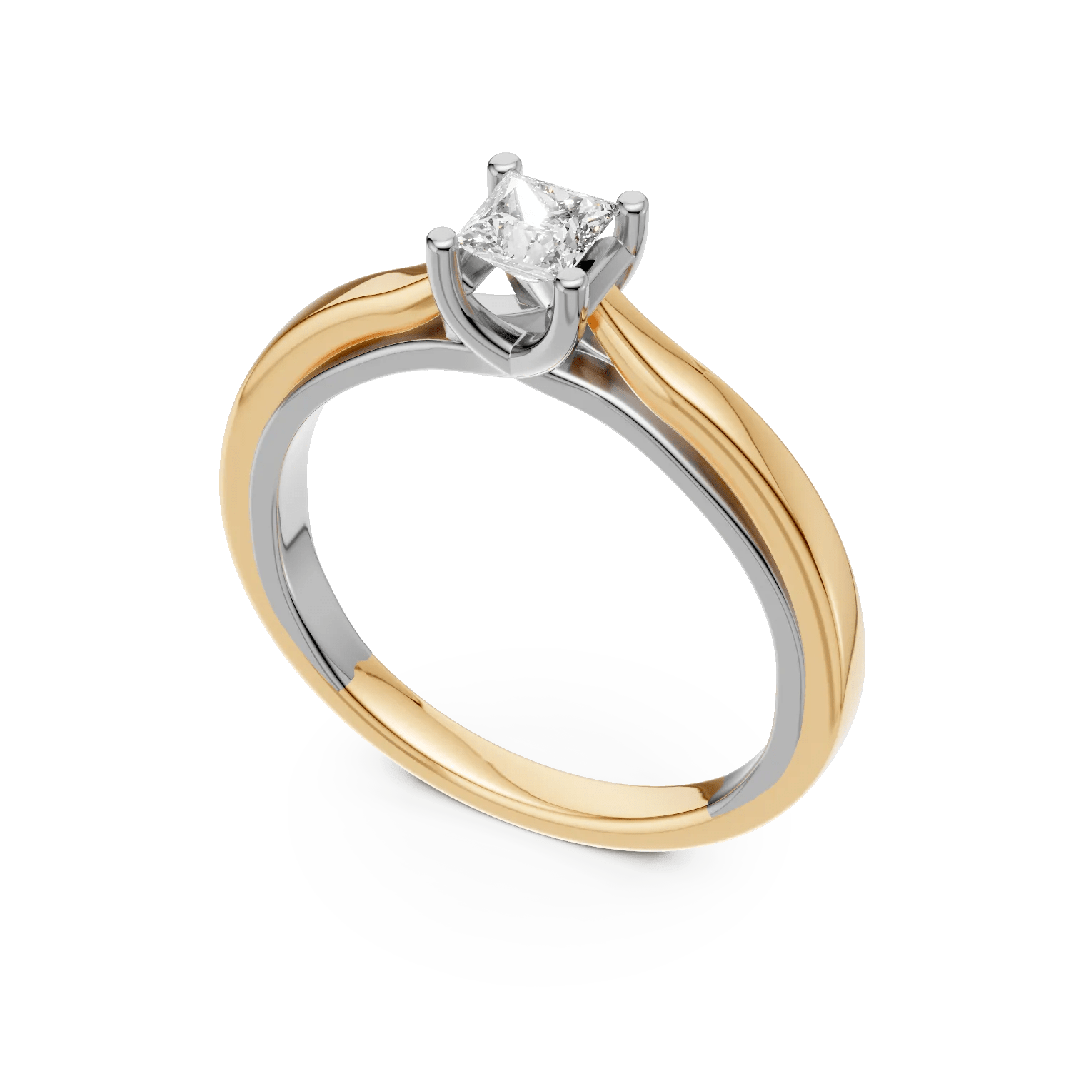 Inel logodnă aur alb-galben cu diamant 0.2ct Inel logodnă aur alb-galben cu diamant 0.2ct