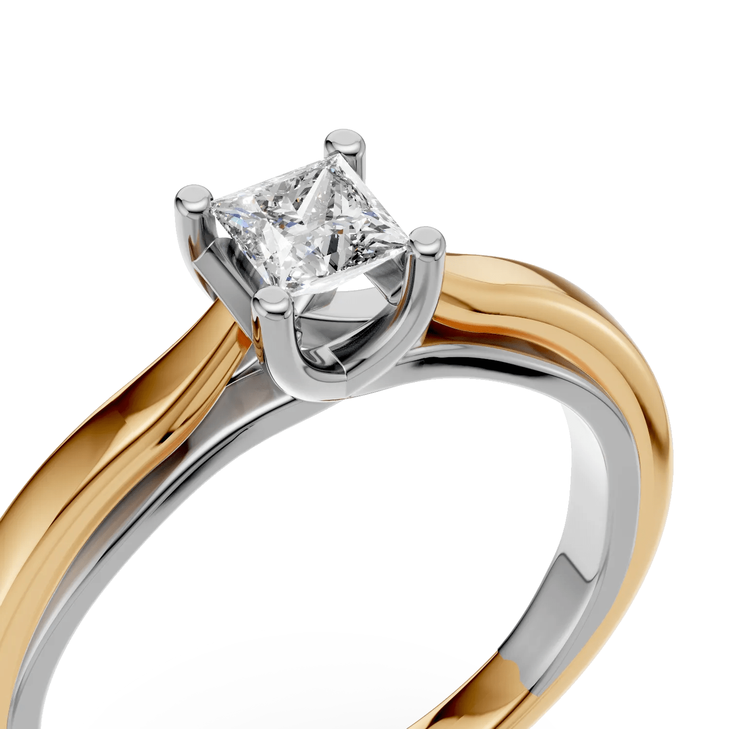 Inel logodnă aur alb-galben cu diamant 0.2ct Inel logodnă aur alb-galben cu diamant 0.2ct