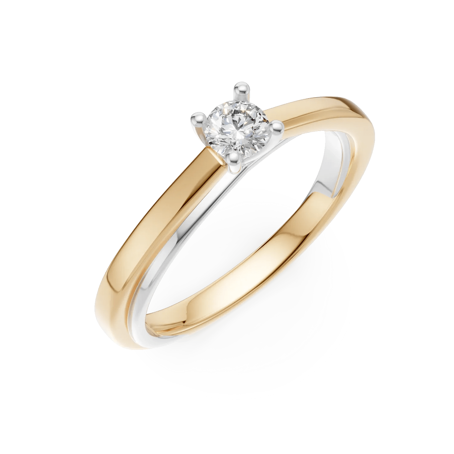 Inel de logodnă din aur alb-galben cu diamant solitaire de 0.19ct Inel de logodnă din aur alb-galben cu diamant solitaire de 0.19ct