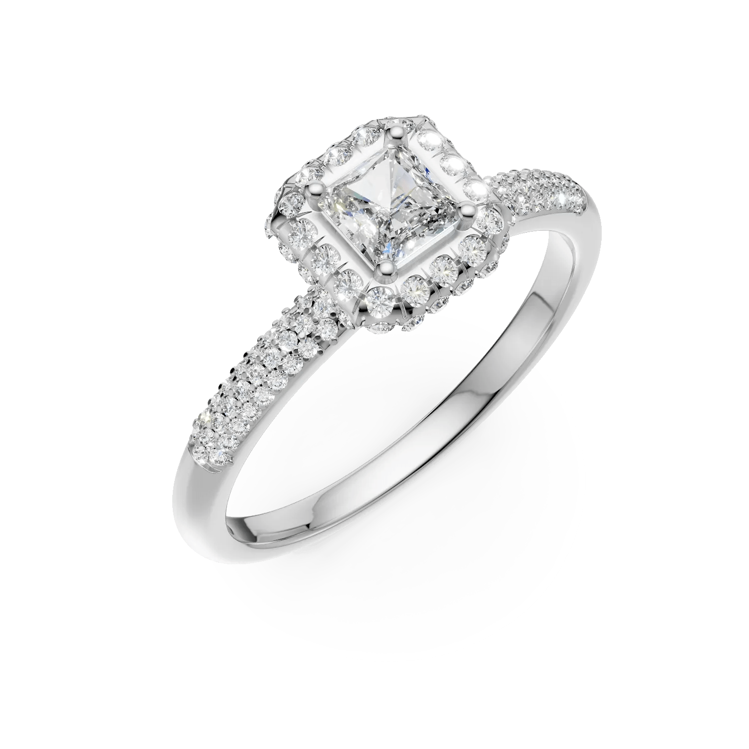 Inel de logodnă din aur alb cu diamant princess de 0.2ct și diamante de 0.4ct Inel de logodnă din aur alb cu diamant princess de 0.2ct și diamante de 0.4ct