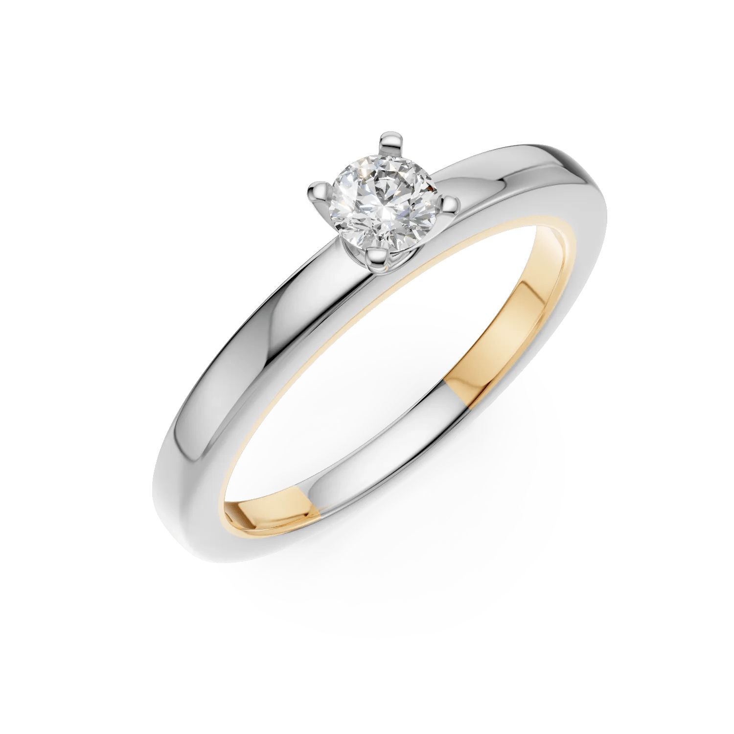 Inel de logodnă aur alb-galben cu diamant solitaire 0.1ct Inel de logodnă aur alb-galben cu diamant solitaire 0.1ct