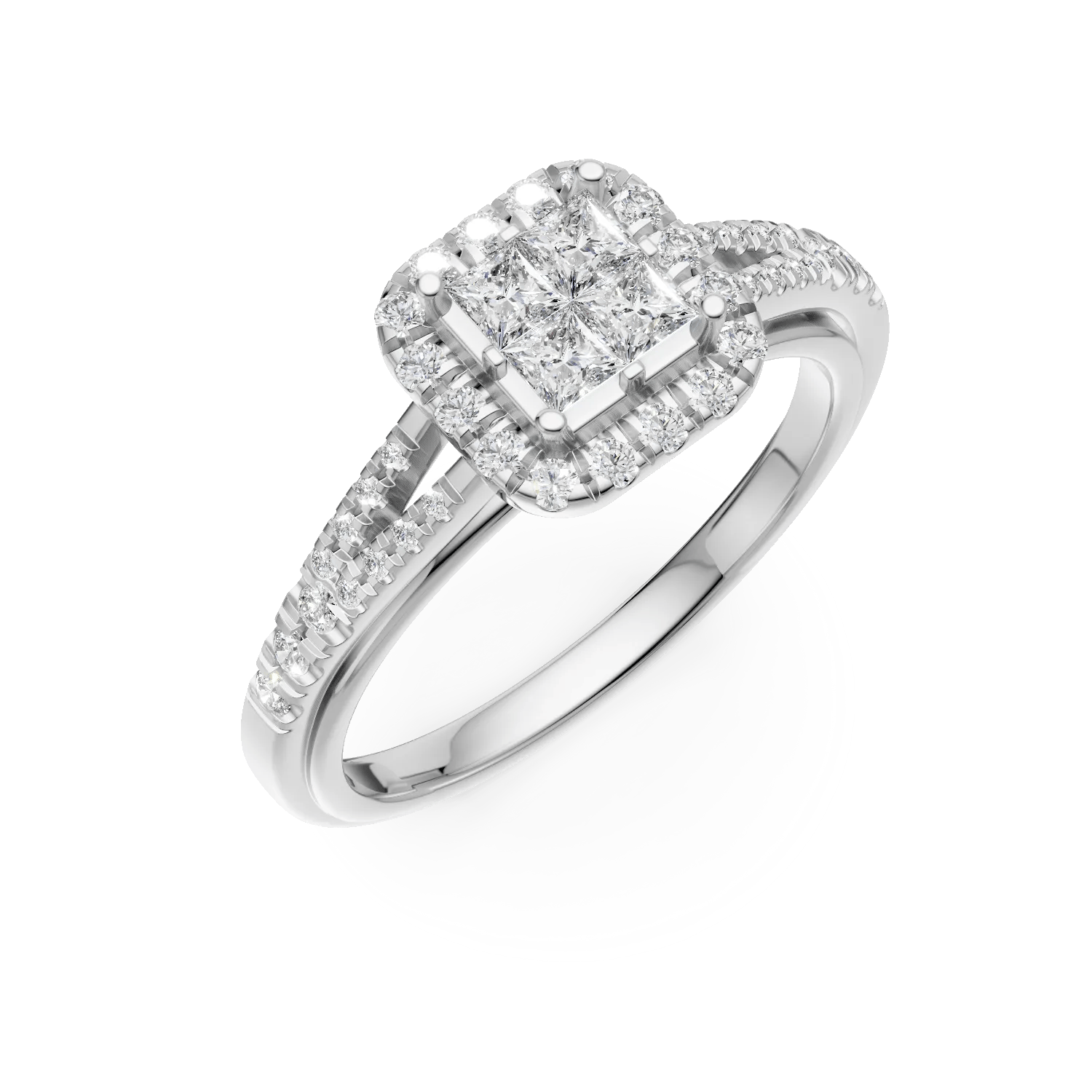 Inel de logodnă din aur alb cu diamante princess și rotunde de 0.5ct – Teilor Inel de logodnă din aur alb cu diamante princess și rotunde de 0.5ct – Teilor