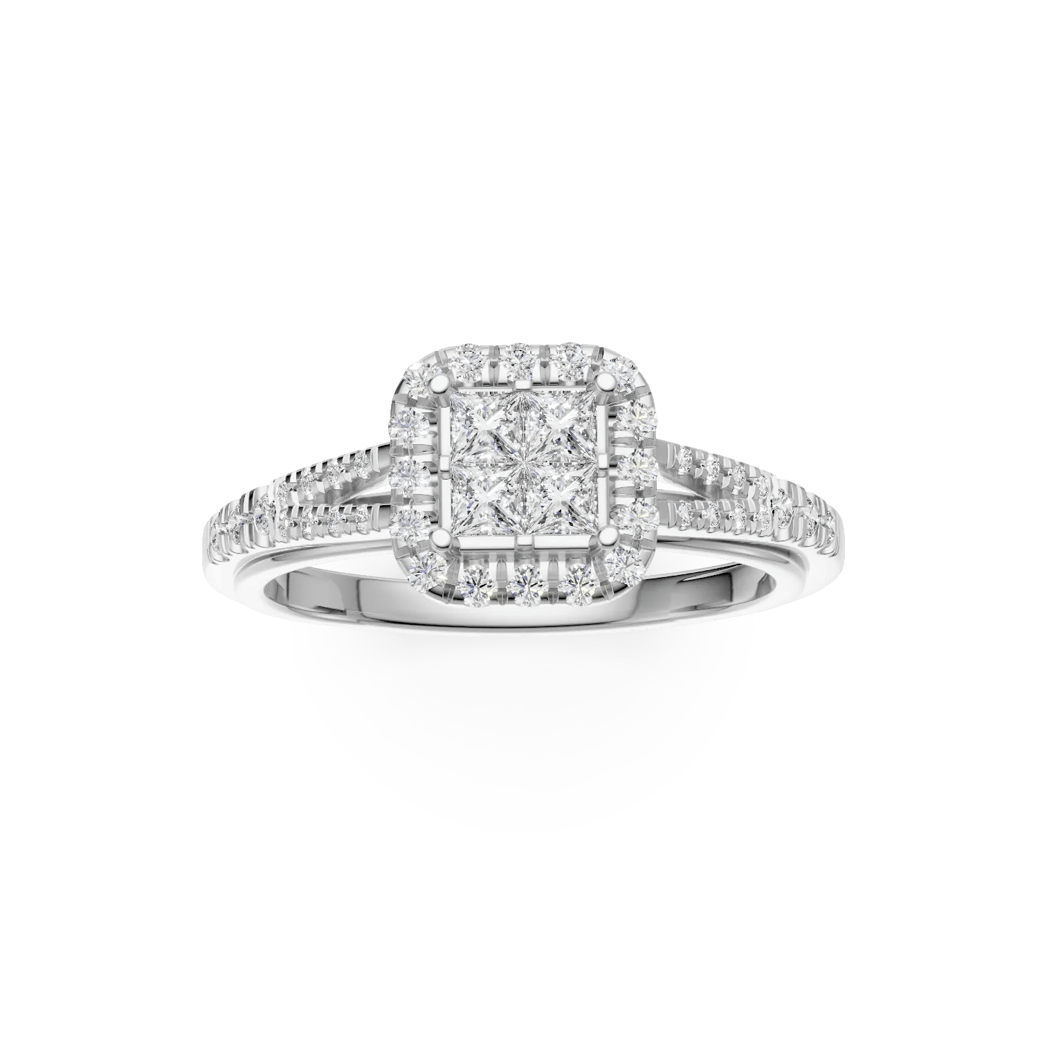 Inel de logodnă din aur alb cu diamante princess Inel de logodnă din aur alb cu diamante princess