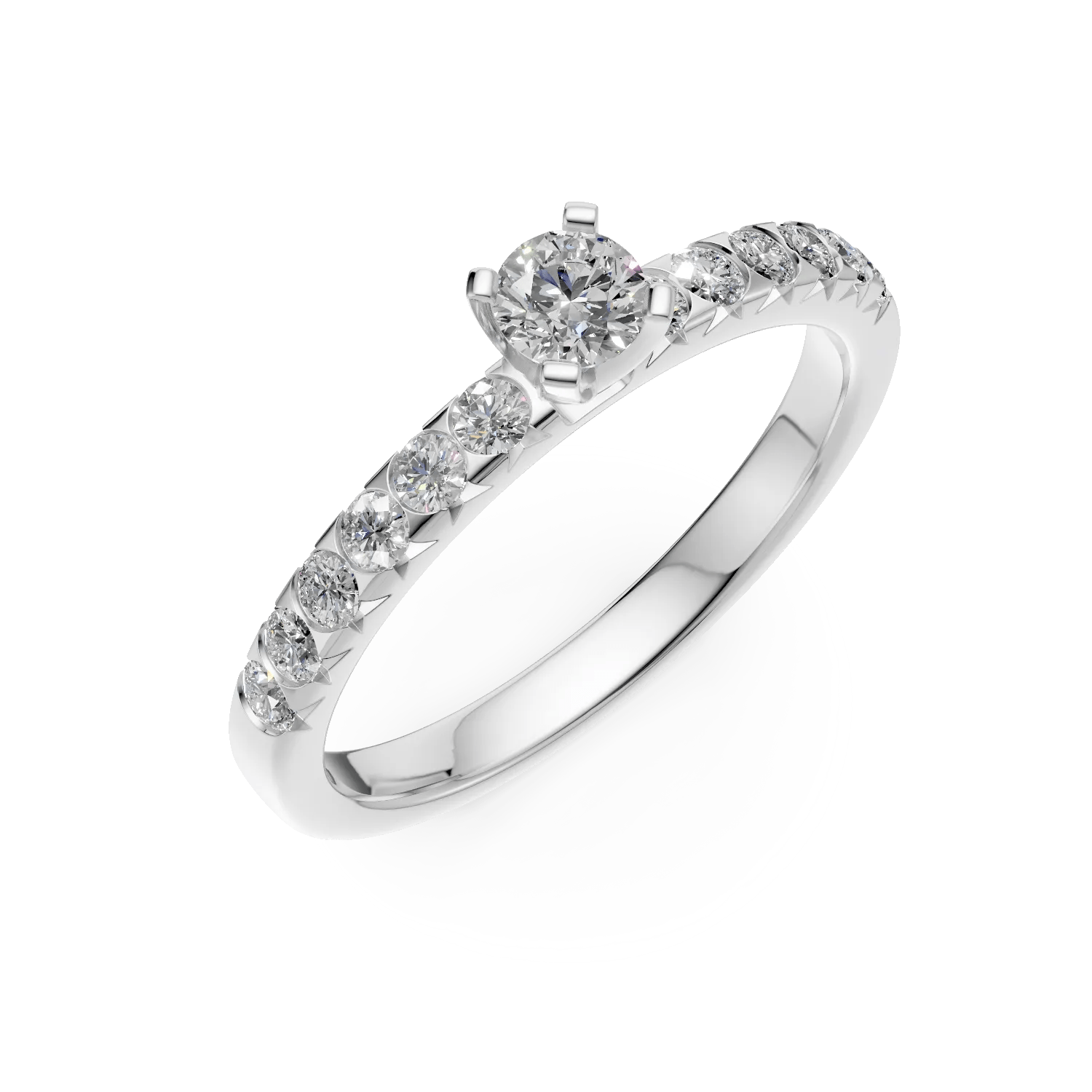Inel de logodnă din aur alb cu diamant de 0.1ct și diamante de 0.2ct Inel de logodnă din aur alb cu diamant de 0.1ct și diamante de 0.2ct