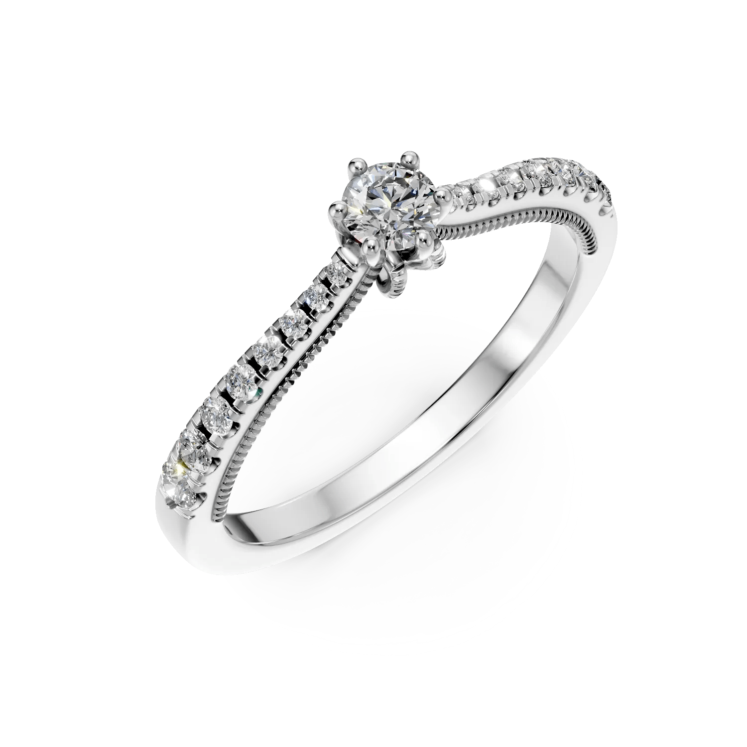 Inel de logodnă din aur alb cu diamant de 0.16ct și diamante de 0.18ct Inel de logodnă din aur alb cu diamant de 0.16ct și diamante de 0.18ct