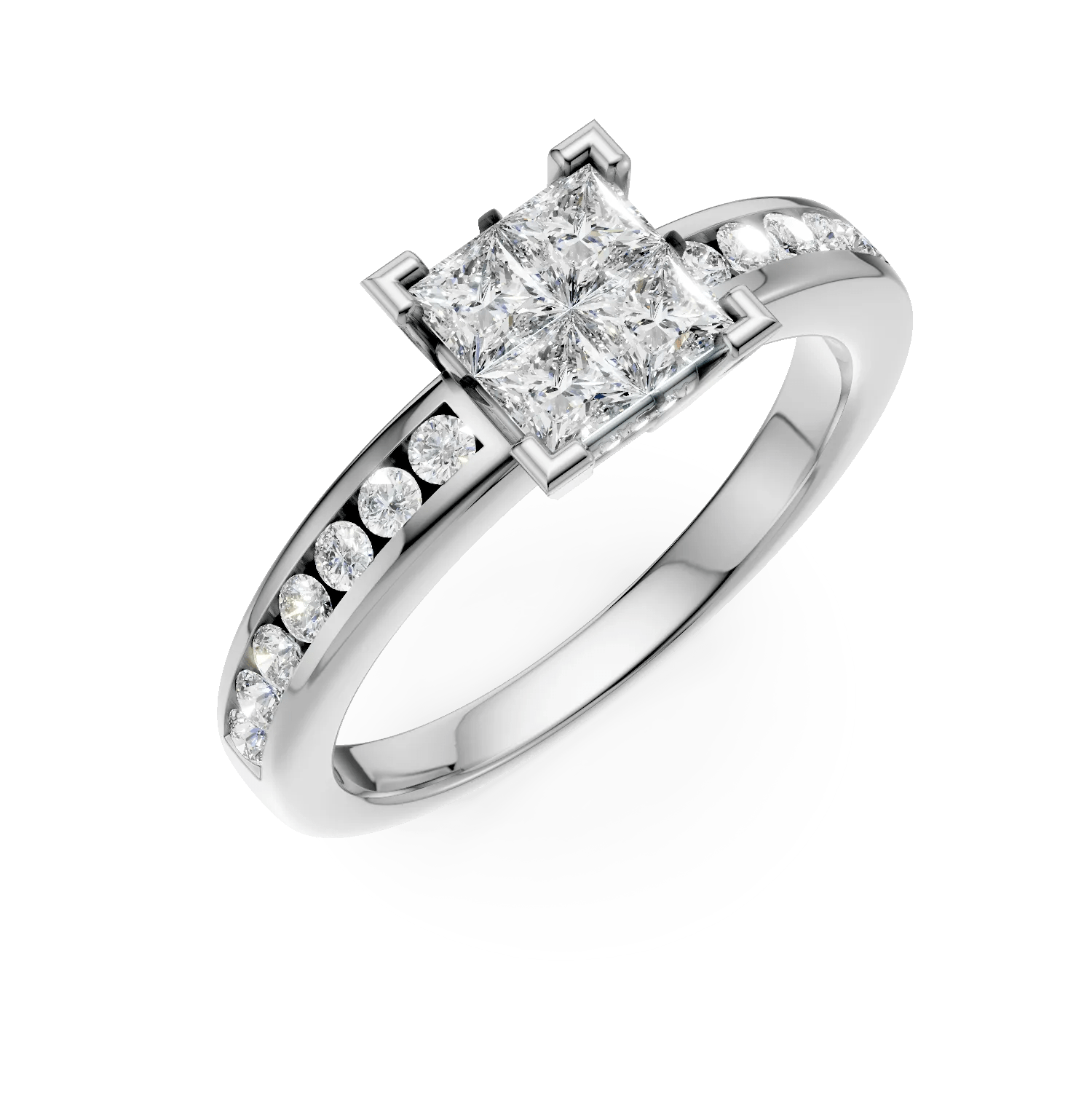 Inel de logodnă din aur alb cu diamant de 0.5ct și accente de 0.2ct Inel de logodnă din aur alb cu diamant de 0.5ct și accente de 0.2ct