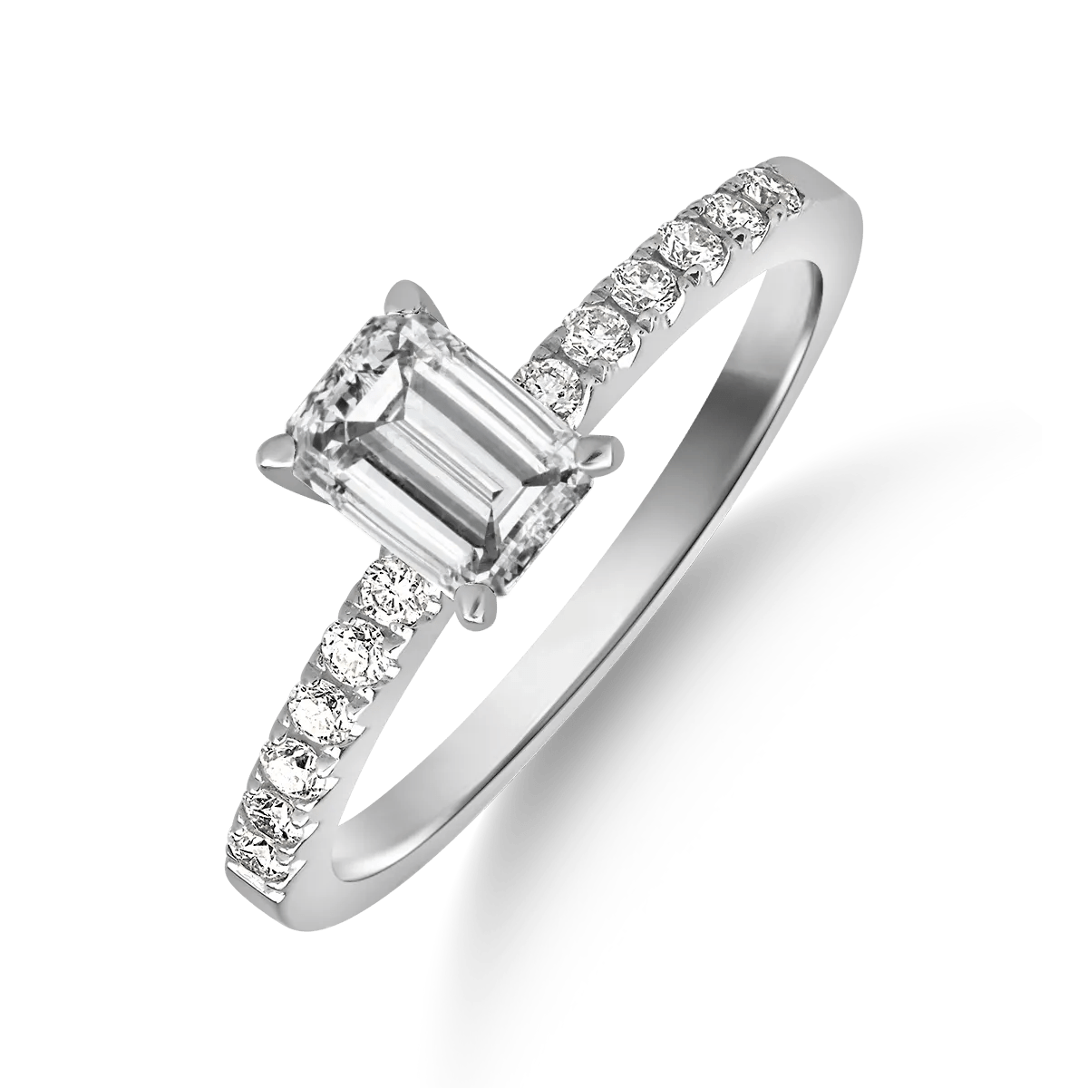 Inel de logodnă din aur alb cu diamant de 0.9ct și accente de 0.19ct Inel de logodnă din aur alb cu diamant de 0.9ct și accente de 0.19ct