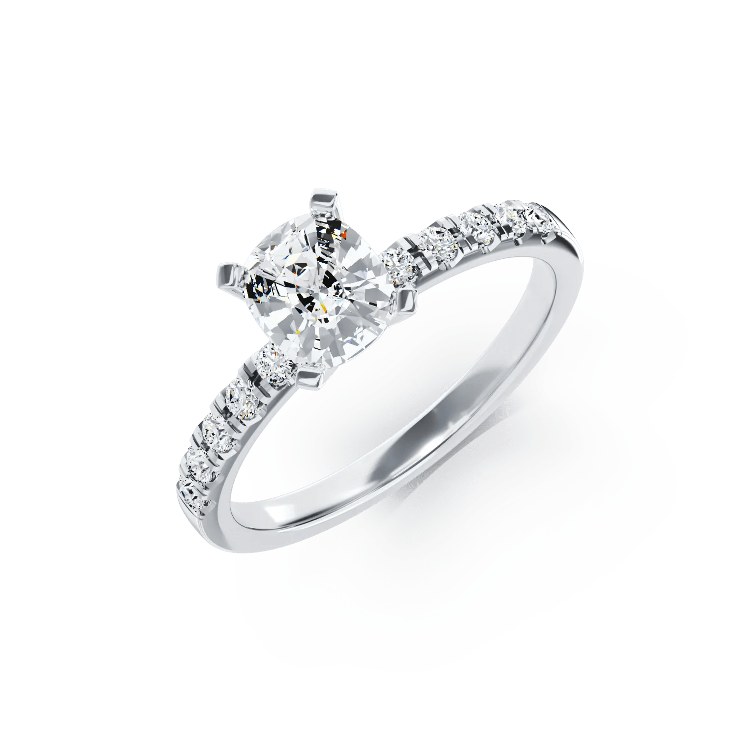 Inel de logodnă din aur alb cu diamant de 1.03ct și diamante de 0.19ct Inel de logodnă din aur alb cu diamant de 1.03ct și diamante de 0.19ct