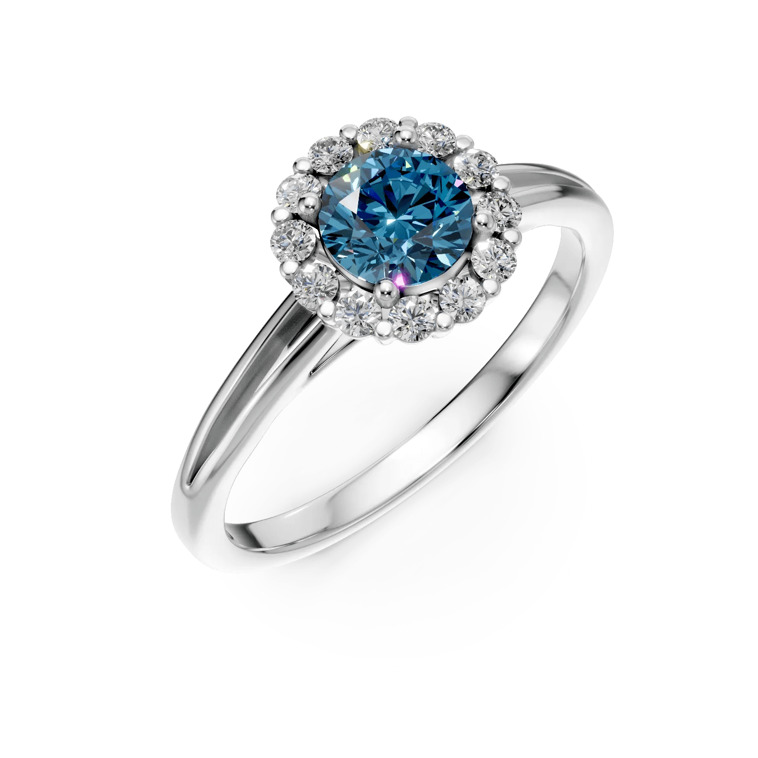 Inel logodnă aur alb cu diamant albastru 0.4ct și diamante 0.18ct Inel logodnă aur alb cu diamant albastru 0.4ct și diamante 0.18ct