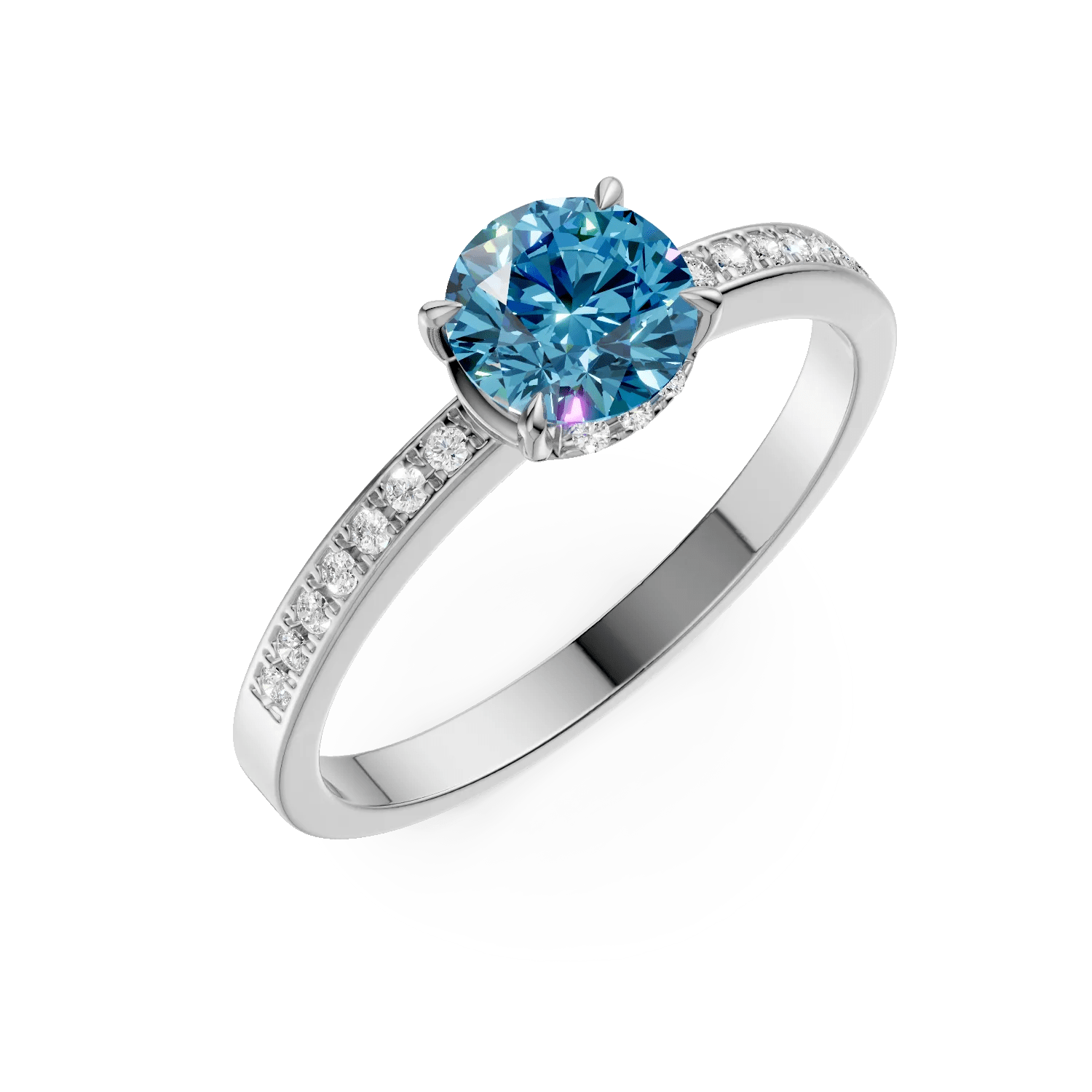 Inel de logodnă din aur alb cu diamant albastru de 0.55ct și diamante de 0.24ct Inel de logodnă din aur alb cu diamant albastru de 0.55ct și diamante de 0.24ct