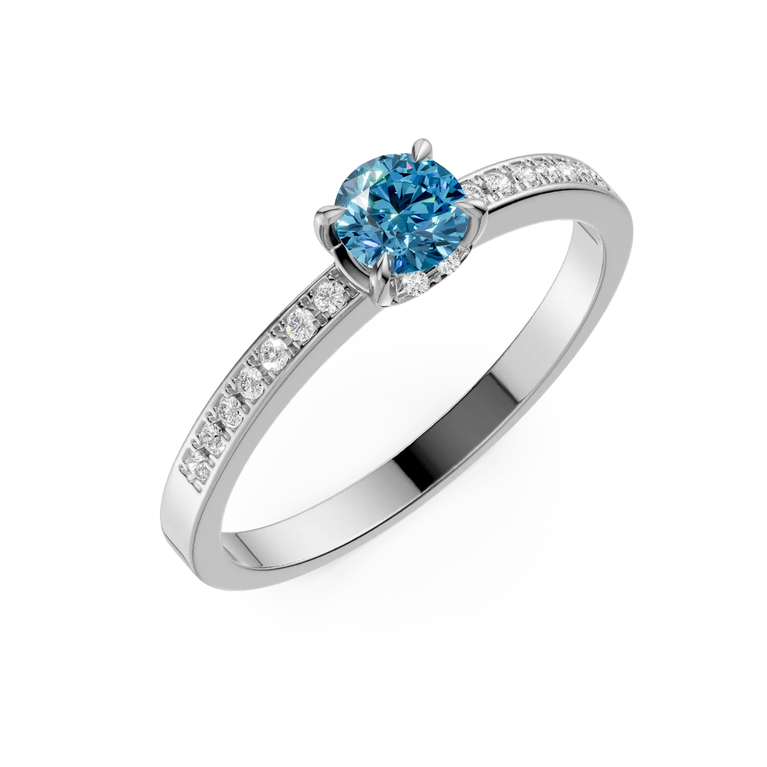Inel de logodnă din aur alb cu diamant albastru 0.22ct și diamante 0.13ct Inel de logodnă din aur alb cu diamant albastru 0.22ct și diamante 0.13ct