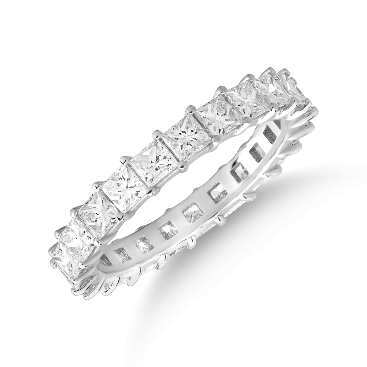 Inel eternity din aur alb cu diamante de 2.5ct, tăietură princess Inel eternity din aur alb cu diamante de 2.5ct, tăietură princess