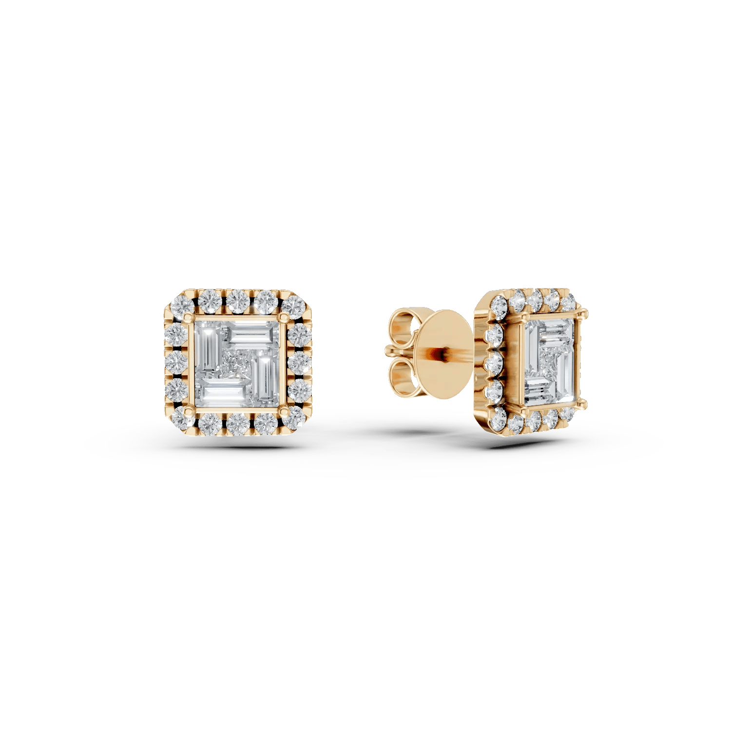 Cercei aur galben cu diamante baguette, princess și rotunde de 0.77ct Cercei aur galben cu diamante baguette, princess și rotunde de 0.77ct