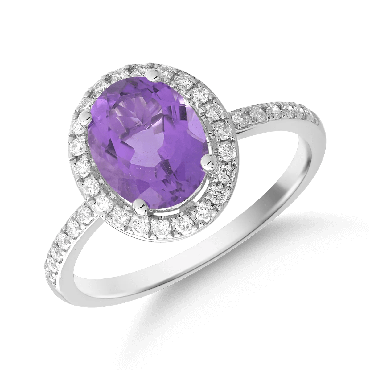 Inel din aur alb cu ametist oval de 1.9ct și diamante de 0.2ct – Teilor Inel din aur alb cu ametist oval de 1.9ct și diamante de 0.2ct – Teilor