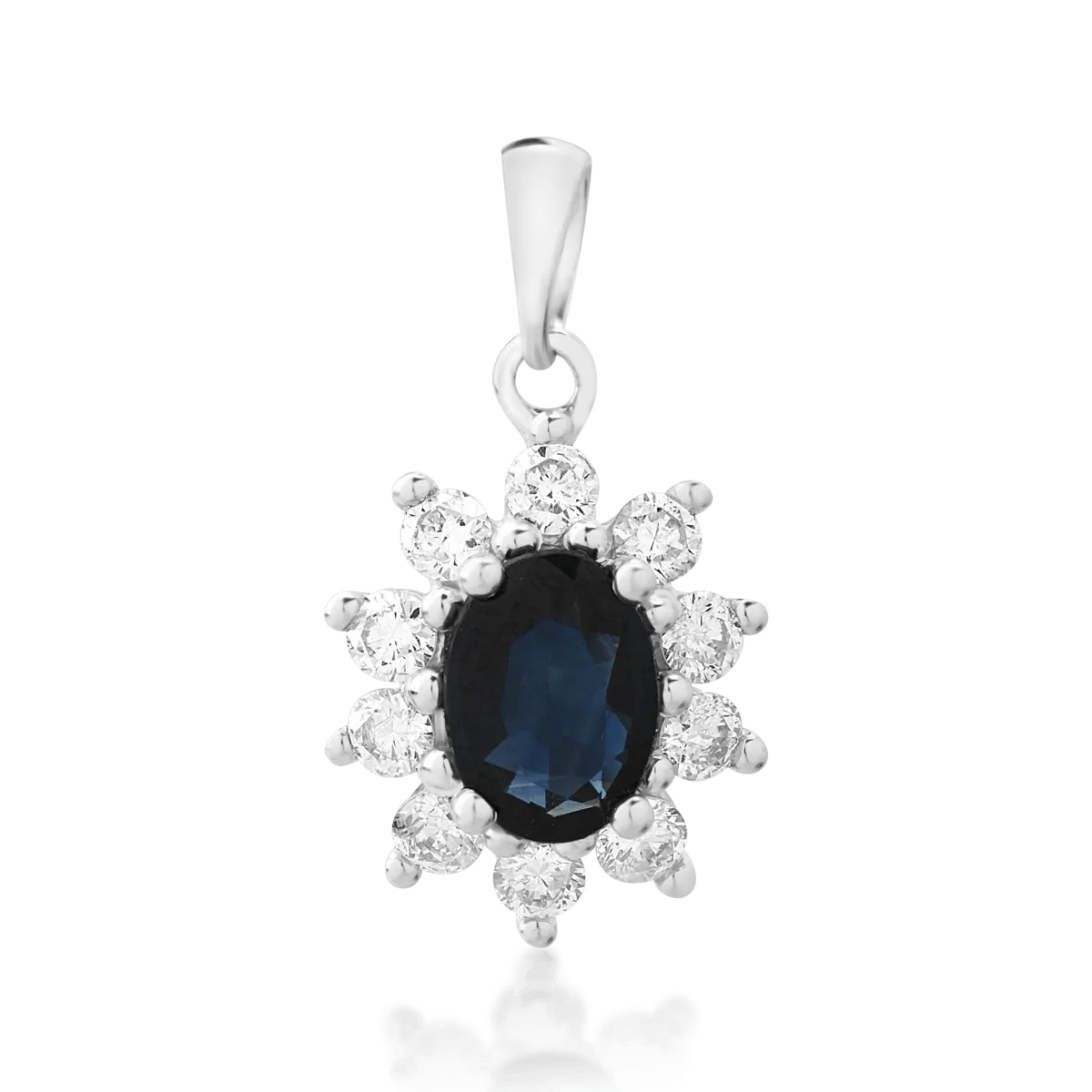 Pandantiv din aur alb cu safir oval de 1ct și diamante de 0.42ct Pandantiv din aur alb cu safir oval de 1ct și diamante de 0.42ct