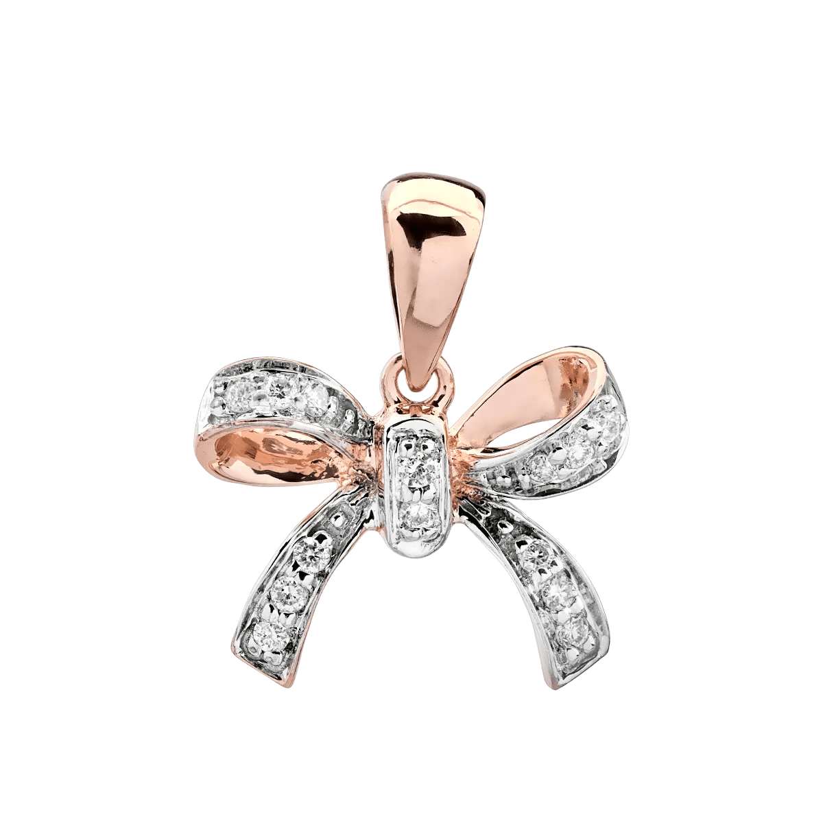 Pandantiv fundiță din aur alb-roz cu diamante 0.076ct Pandantiv fundiță din aur alb-roz cu diamante 0.076ct