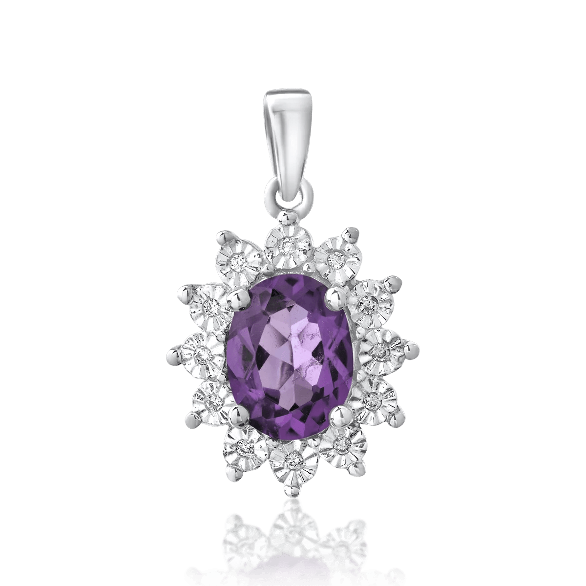 Pandantiv din aur alb cu ametist oval 1.07ct și diamante 0.03ct Pandantiv din aur alb cu ametist oval 1.07ct și diamante 0.03ct